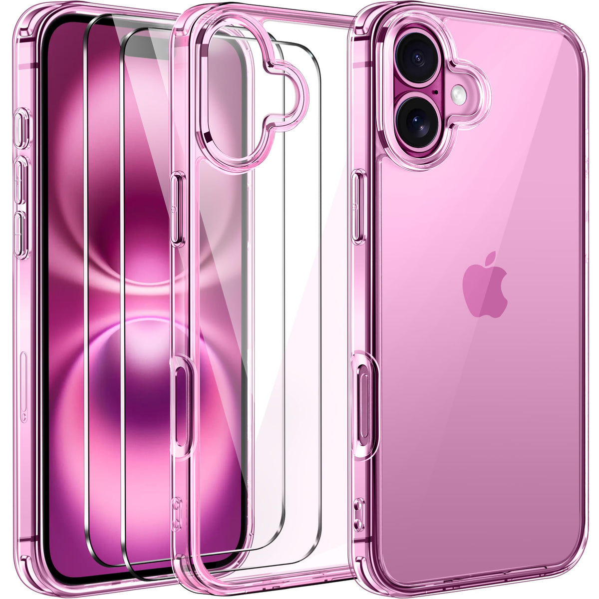 Ivoler 3 In 1 Clear Case Designed For Iphone 16 Plus 2024 With 2 Pack Tempered Glass Screen Protector Military Shockproof Protec