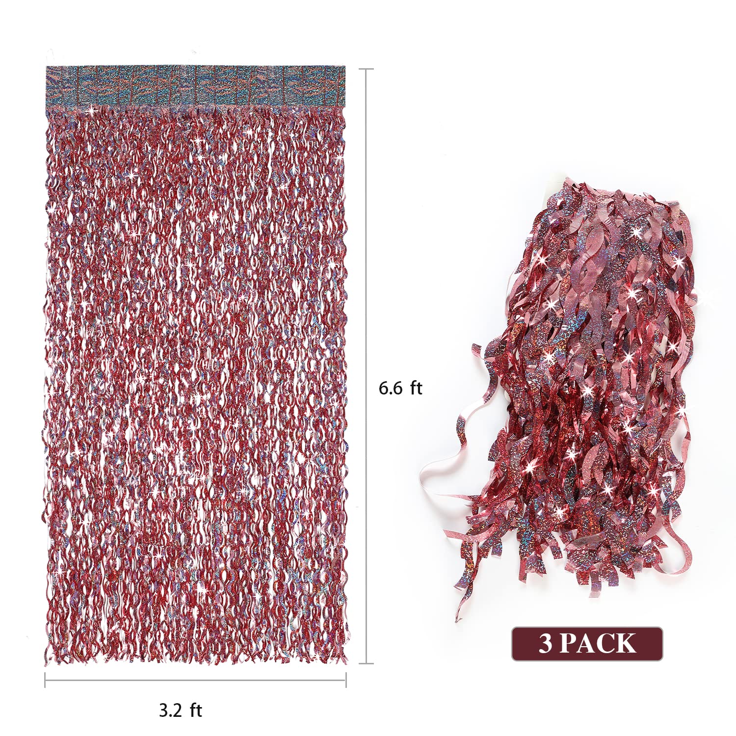 3 Pack 3.3 Ft X 6.6 Ft Tinsel Curtain  Cylmfc Rose Gold Birthday Backdrop Background For Wedding Graduation Engagement Party Bac