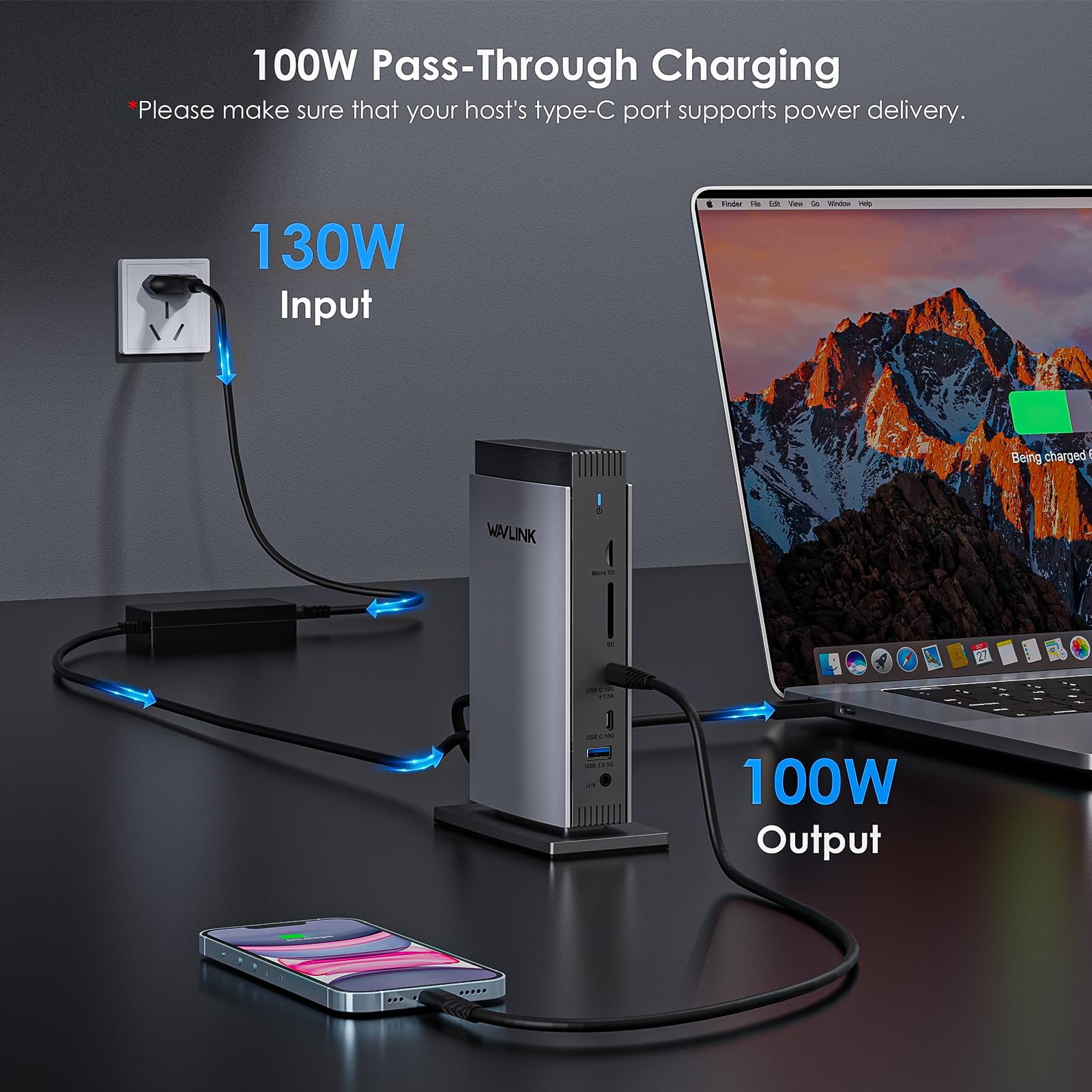 Wavlink Usb C Docking Station With 3 Hdmi, 15 In 1 Laptop Dock Triple Monitor 4K+Dual 2K, 100W Charging For M1 M2 M3 Mac And Windows, 5 Usb Ports, 2Dp, 1Gbps Ethernet Port, Audio/Mic, Sd/Tf