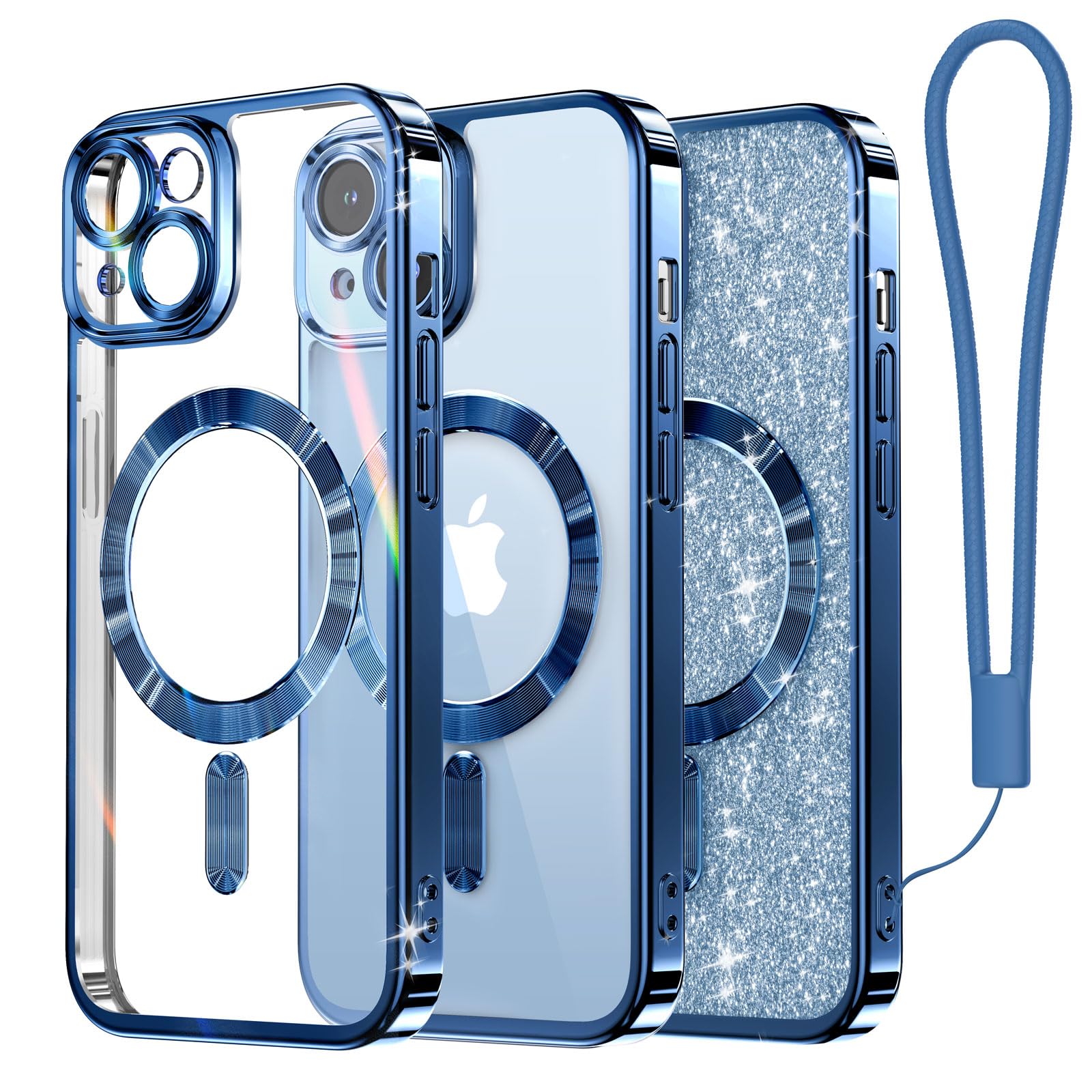 Meifigno Candy Mag Series Case Designed For Iphone 15 Plus, [Compatible With Magsafe] [Glitter Card & Wrist Strap] Full Camera L