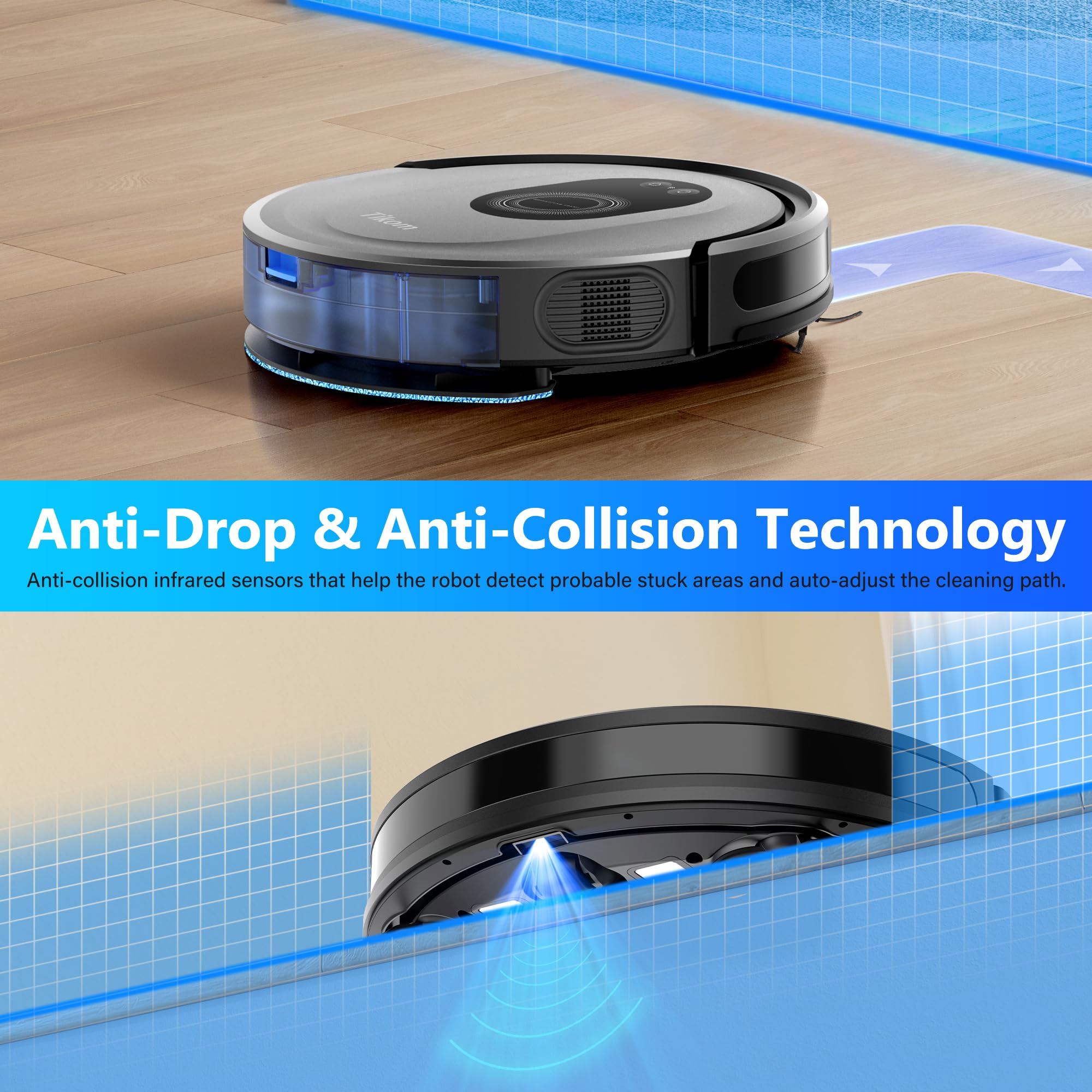 Tikom Robot Vacuum And Mop Combo, 5000Pa Robotic Vacuum Cleaner, 150 Min Max, App & Remote Control, Ideal For Hard Floor, Carpet