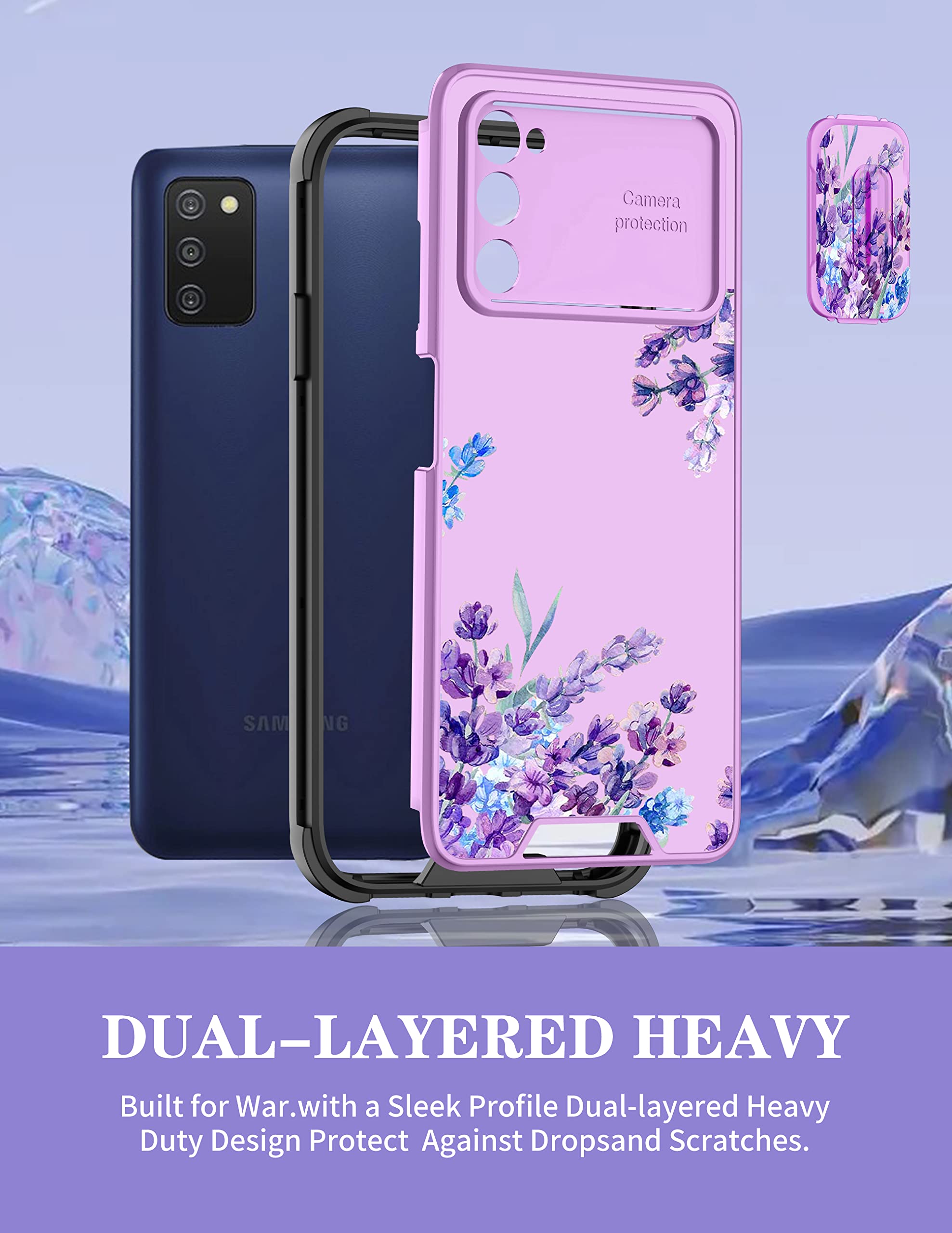 Goocrux For Samsung Galaxy A03S Case Floral Flower For Women Girls Pretty Girly Lavender Phone Cover Cute Purple Flowers Design