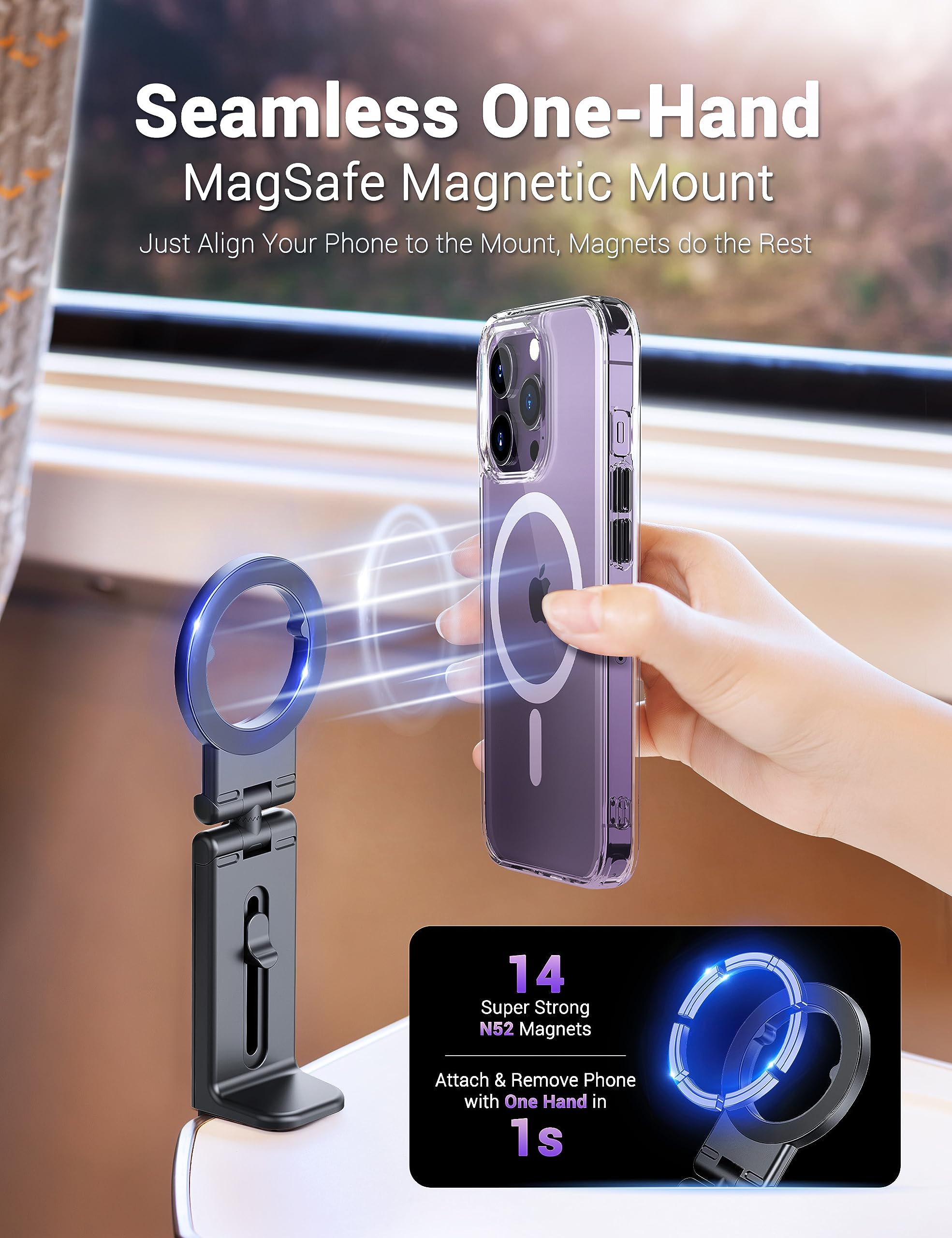 Profezzion Magnetic Airplane Phone Holder For Magsafe, Iphone 16, 15, 14, 13, 12 & All Phones, Handsfree Phone Mount For Seat Tr