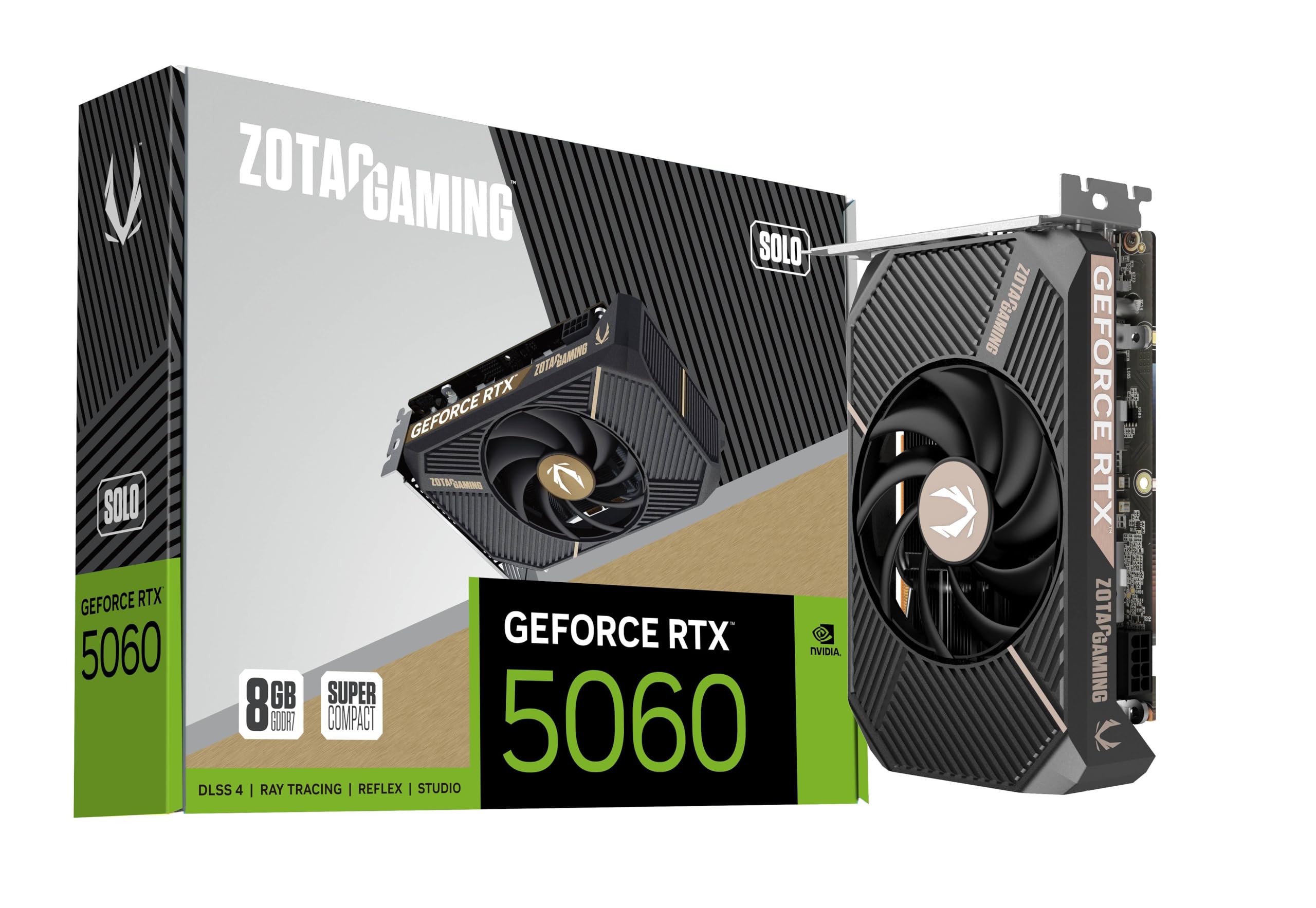 ZOTAC Gaming GeForce RTX 5060 Solo DLSS 4 8GB GDDR7 128-bit 28 Gbps PCIE 5.0 Gaming Graphics Card, SFF-Ready Ultra Compact Card,