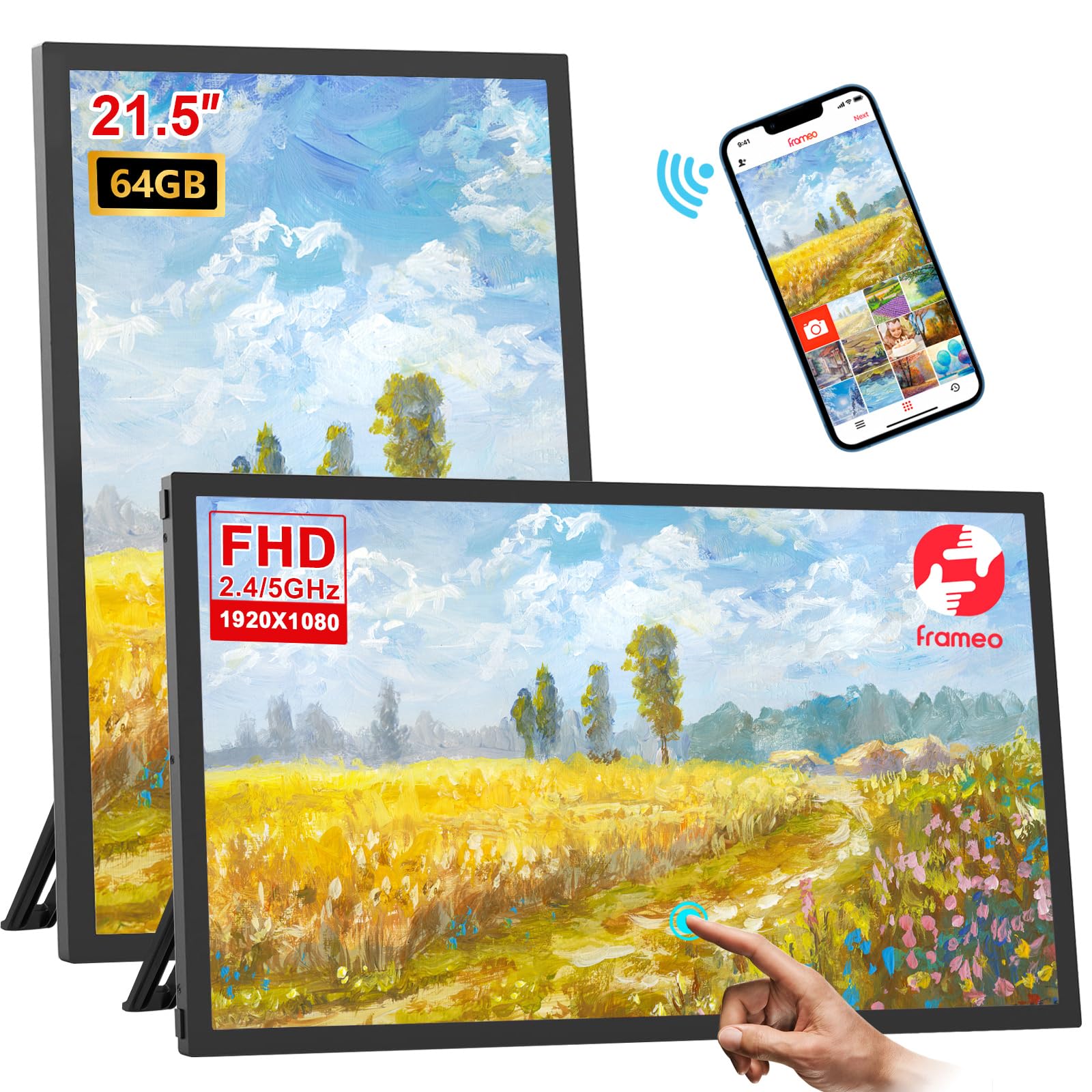 64Gb Frameo Wifi Digital Picture Frame 21.5 Inch Digital Photo Frame 1920X1080 Fhd Ips,Touch Screen,Auto Rotate,Motion Sensor, W