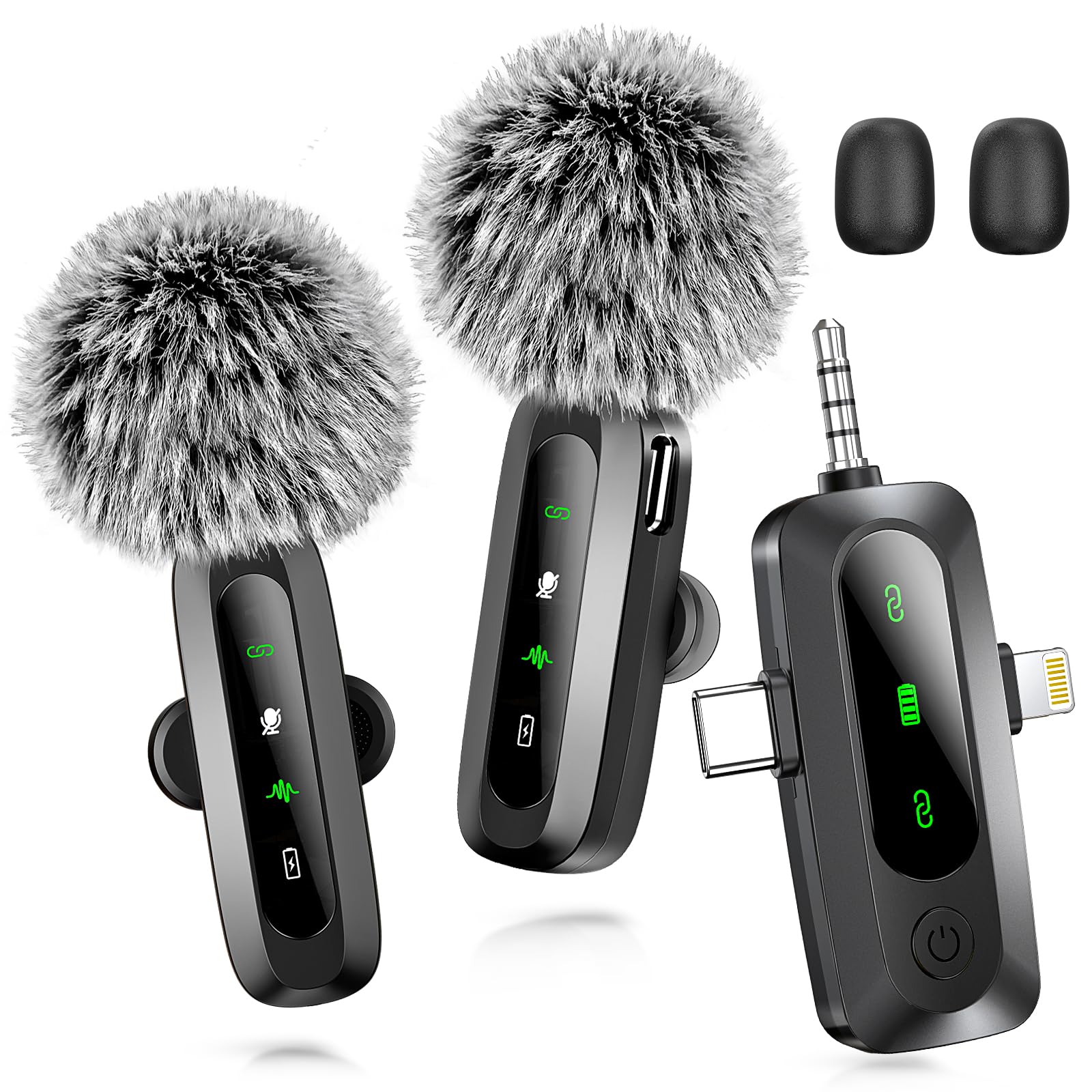 Utsund 3 in 1 Mini Microphone for iPhone, Android, Camera, LED Display Wireless Lavalier Microphone for Video Recording, Clip on