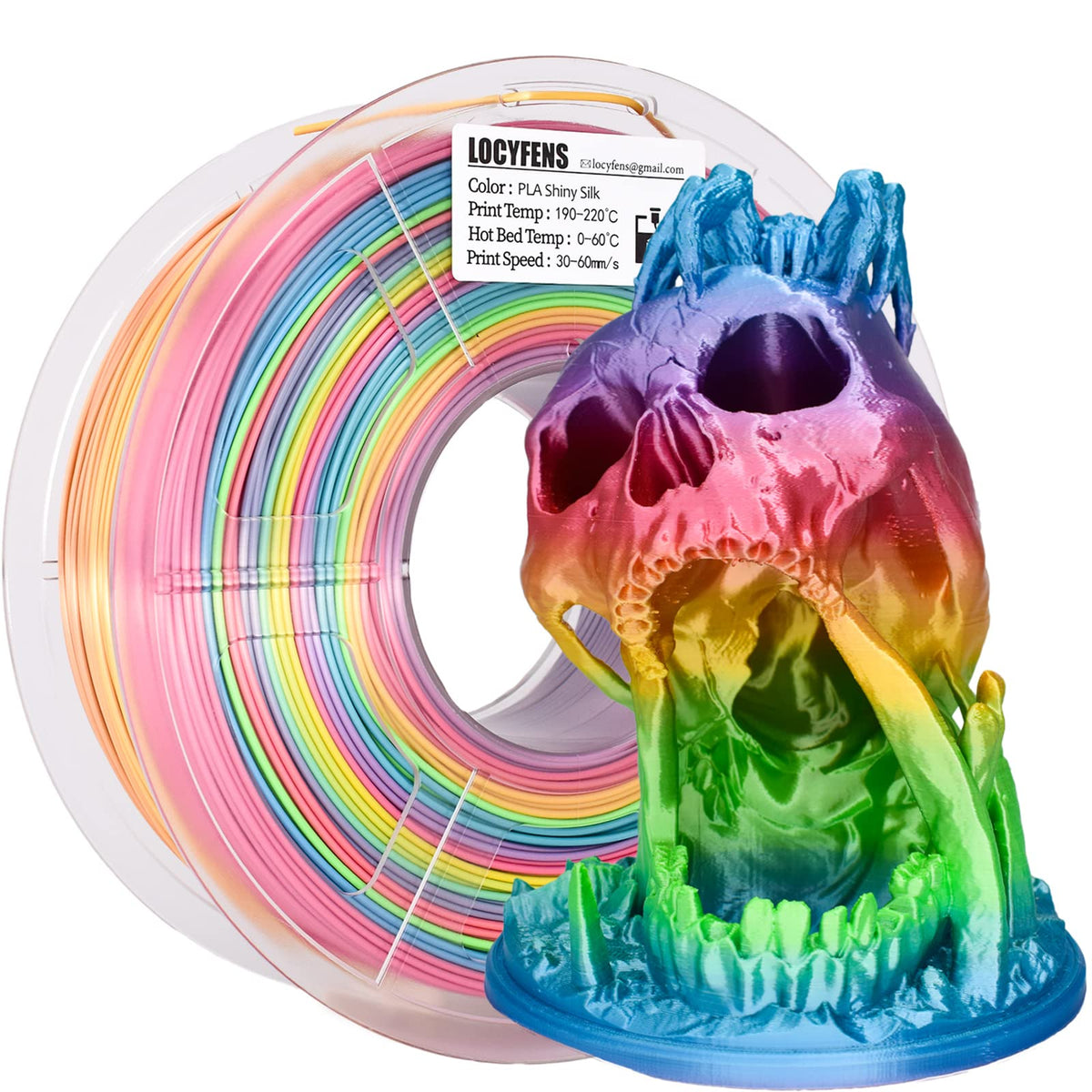 Locyfens Silk Pla Filament Multicolor, 3D Printer Filament Rainbow Pla Filament 1.75Mm +/  0.02Mm, 3D Printing Filament 1Kg/2.2L