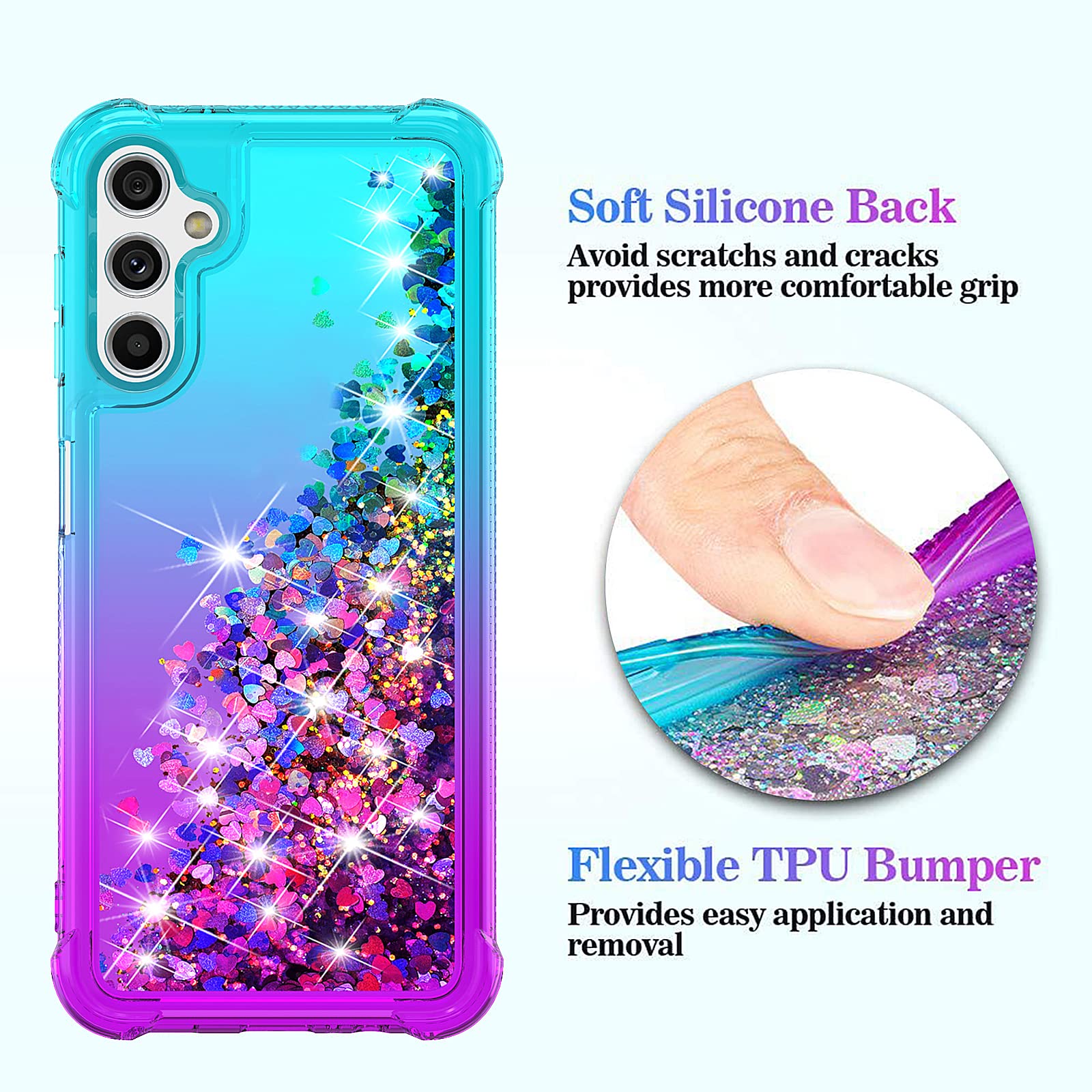 Yzok For Samsung Galaxy A14 5G Case,Galaxy A14 5G Case,With Hd Screen Protector,Gradient Quicksand Glitter Liquid Floating Cute
