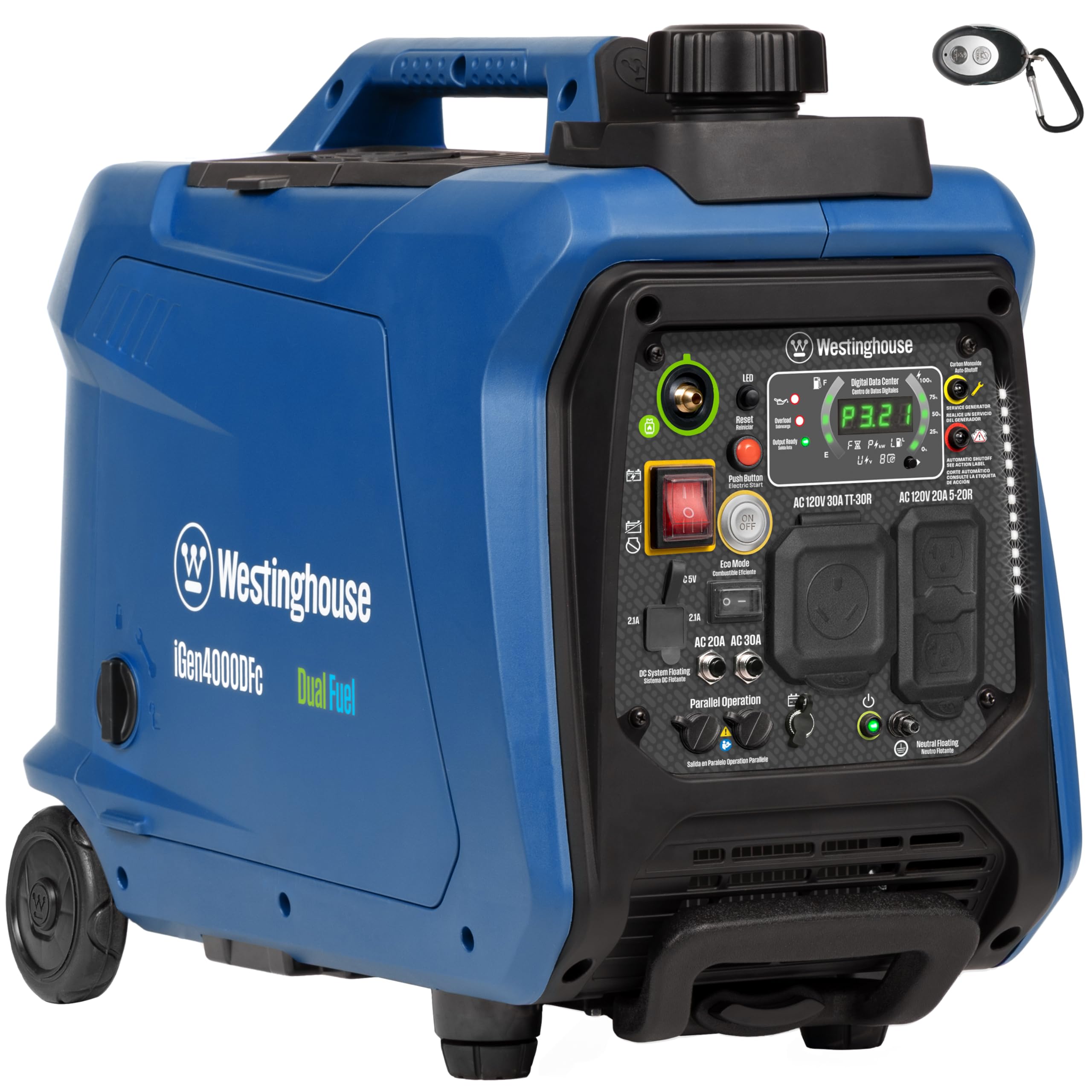 Westinghouse Outdoor Power Equipment 4000 Peak Watt Super Quiet Dual Fuel Portable Inverter Generator, Remote Electric Start, Ga