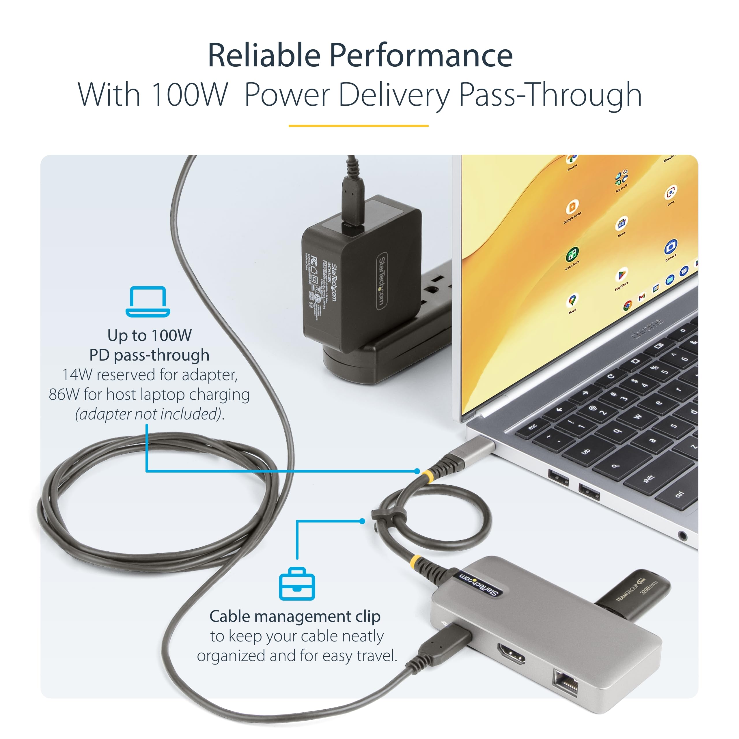StarTech.com USB-C Multiport Adapter 4K 60Hz HDMI 100W PD 2-Port USB 3.0 Hub GbE Mini Dock Space Gray Aluminum