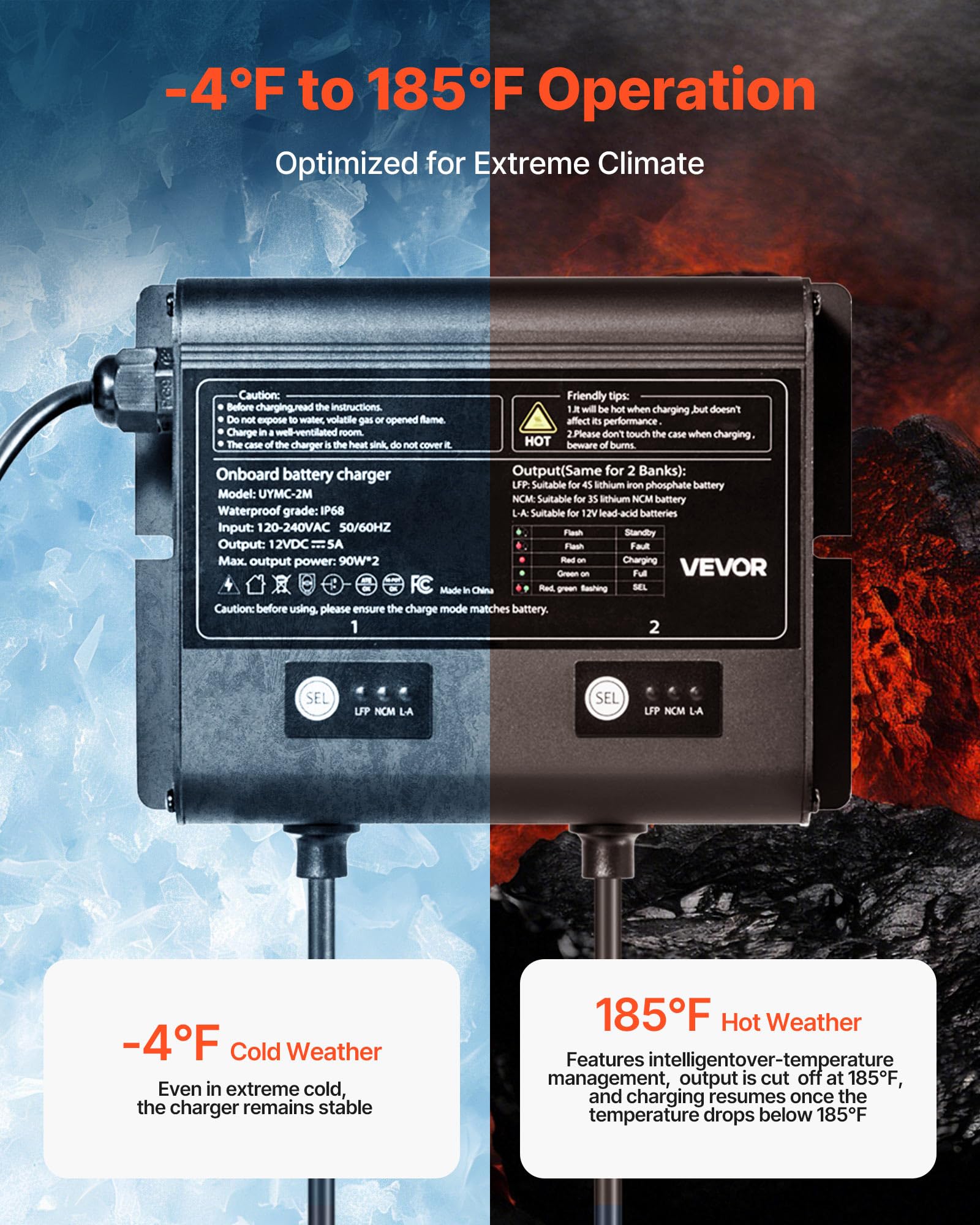 Vevor 2 Bank Marine Battery Charger, 5A    2, 12V Onboard Charger, Ip68 Waterproof Smart Boat Battery Charger, For Lithium-Ion L