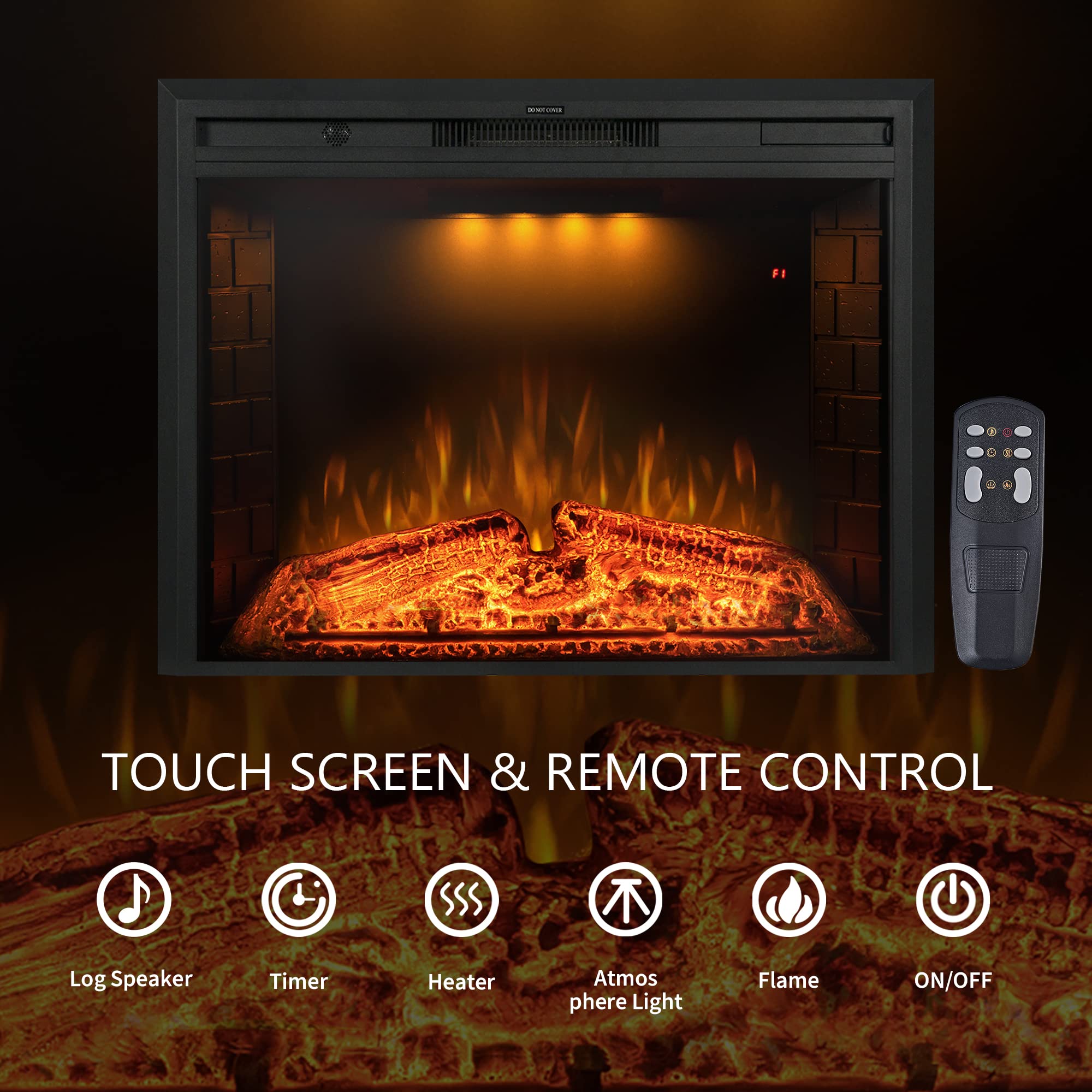 Benrocks 36'' Electric Fireplace Inserts, Recessed & Built In Wall Electric Fireplace Heater With Fire Crackling Sound, Adjustab