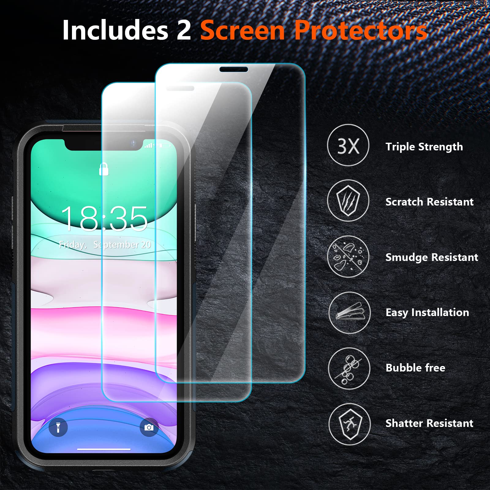 Spidercase Designed For Iphone 11 Case,[10 Ft Military Grade Drop Protection],With 2 Pcs[Tempered Glass Screen Protector+Camera