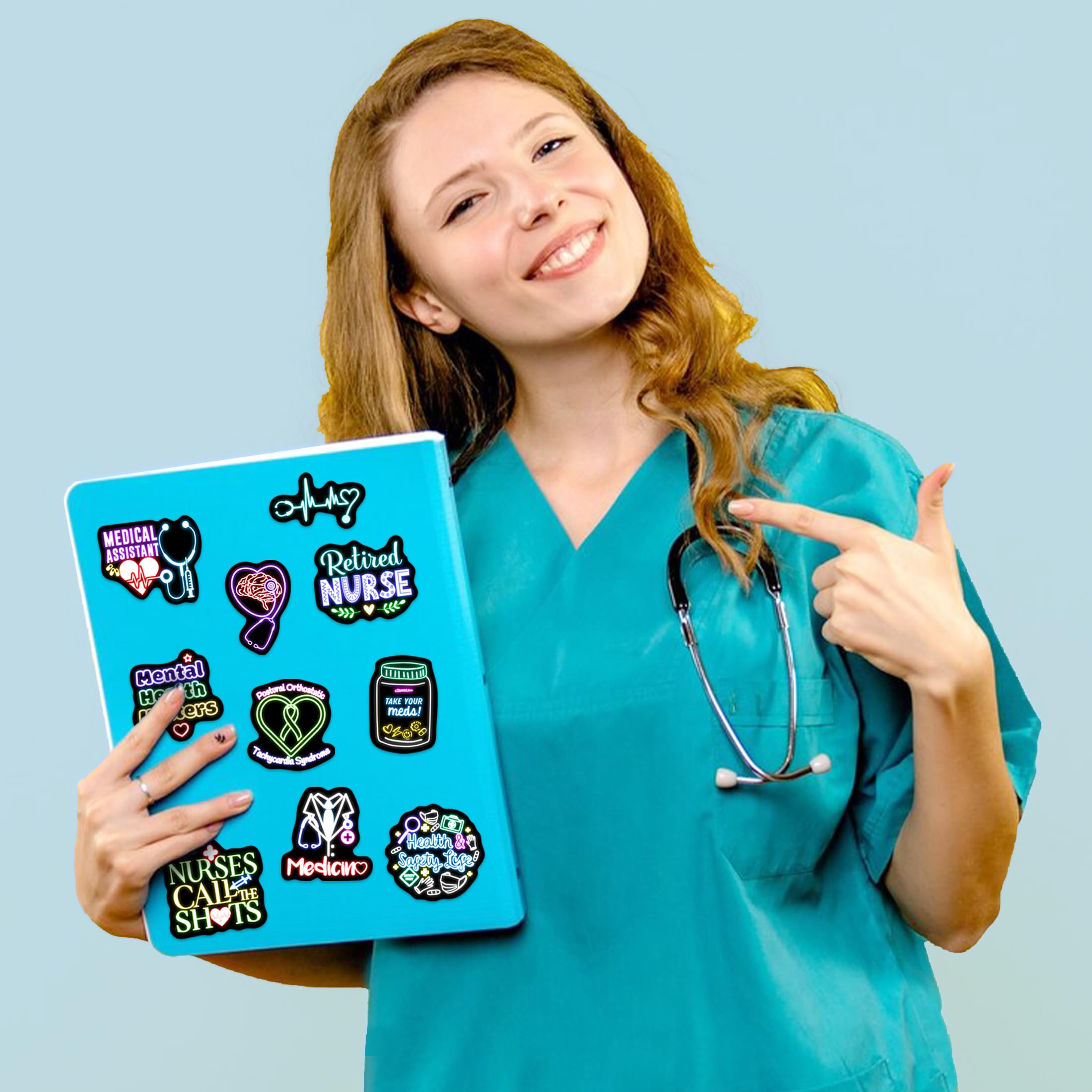 50 Pcs Glow In The Dark Inspirational Quotes Neon Water Bottle Stickers, Creative Nurse Doctor Themed Waterproof Vinyl Laptop De