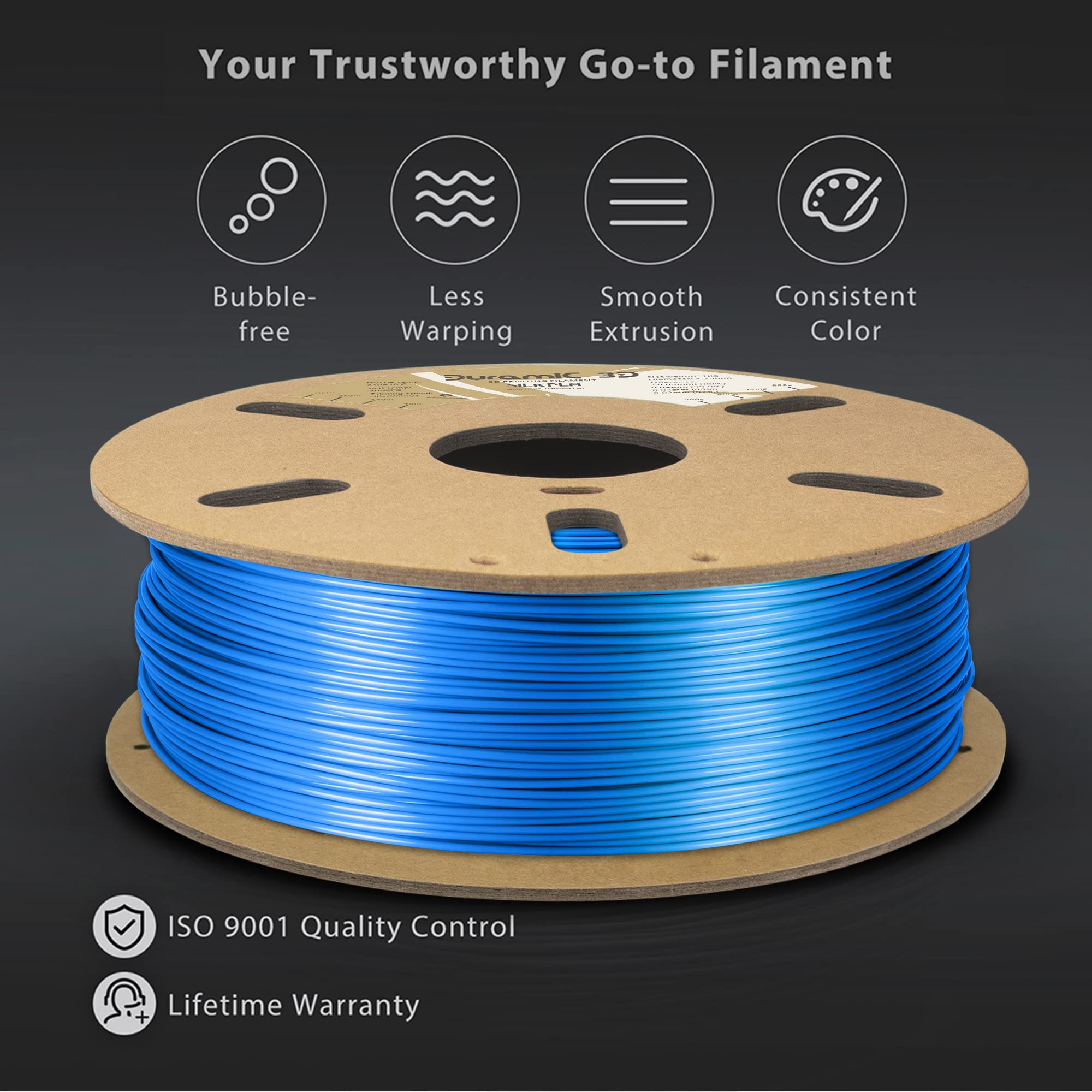 Duramic 3D Shiny Silk Pla Filament 1.75Mm Blue, Shiny Blue Pla Filament Dimensional Accuracy +/- 0.05 Mm 1Kg Spool(2.2 Lbs)