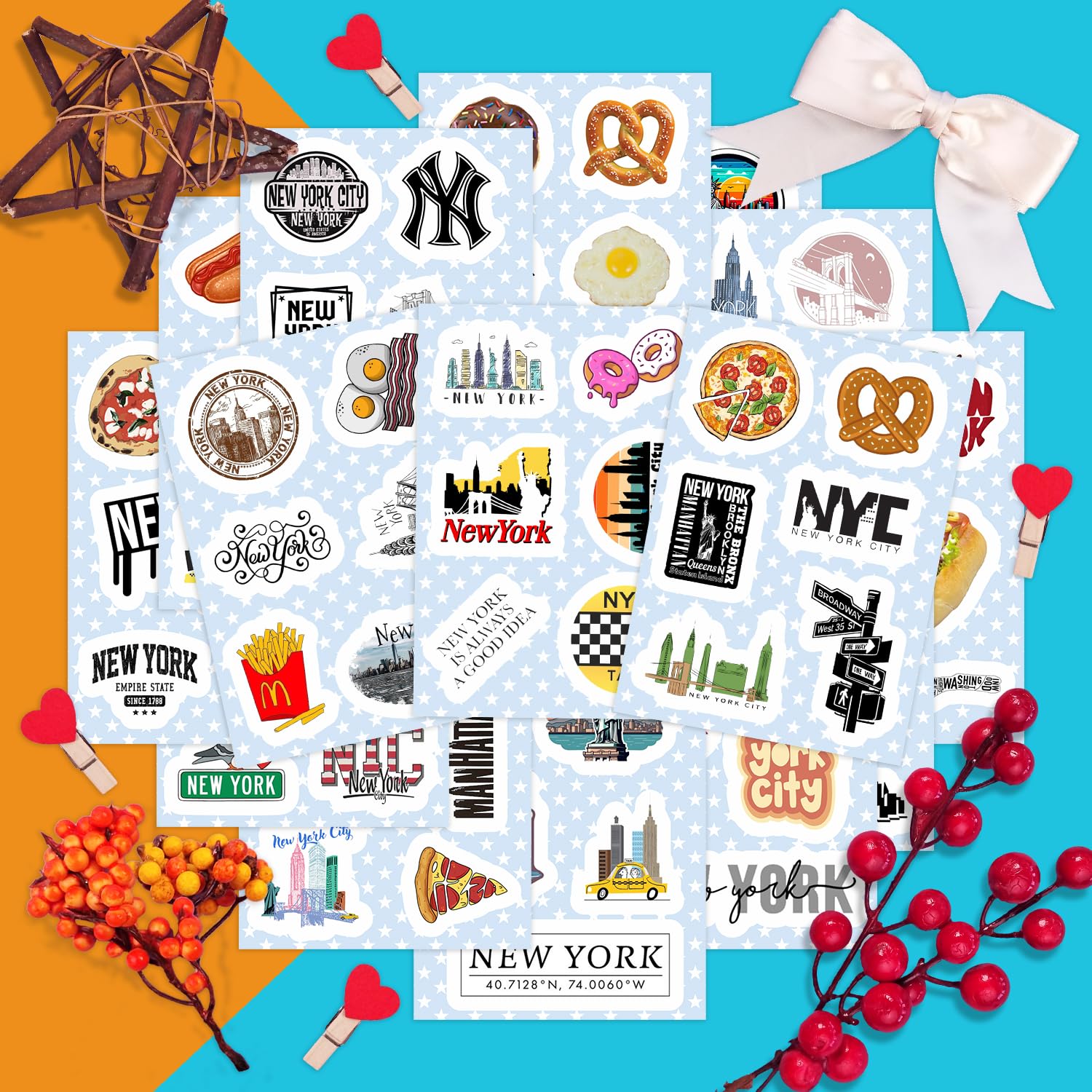 100Pcs New York Stickers For Water Bottle And Laptop   New York Party Favors & Decorations, Waterproof Vinyl Decals, City And La