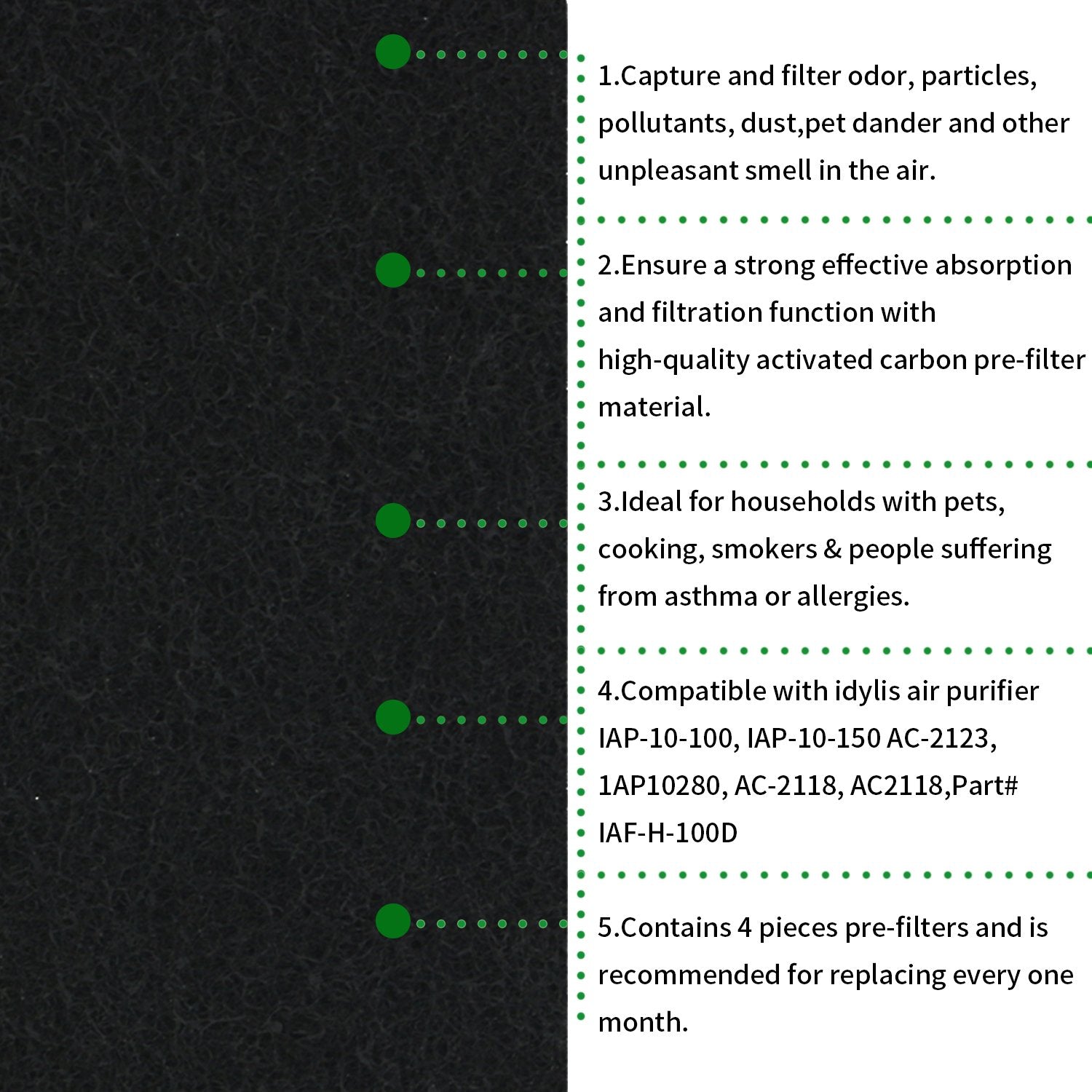 4Pk Replacement Idylis D Activated Carbon Pre Filter Machine Precut Compatible With Idylis Air Purifiers Ac 2118, Ac 2123, Iap 1