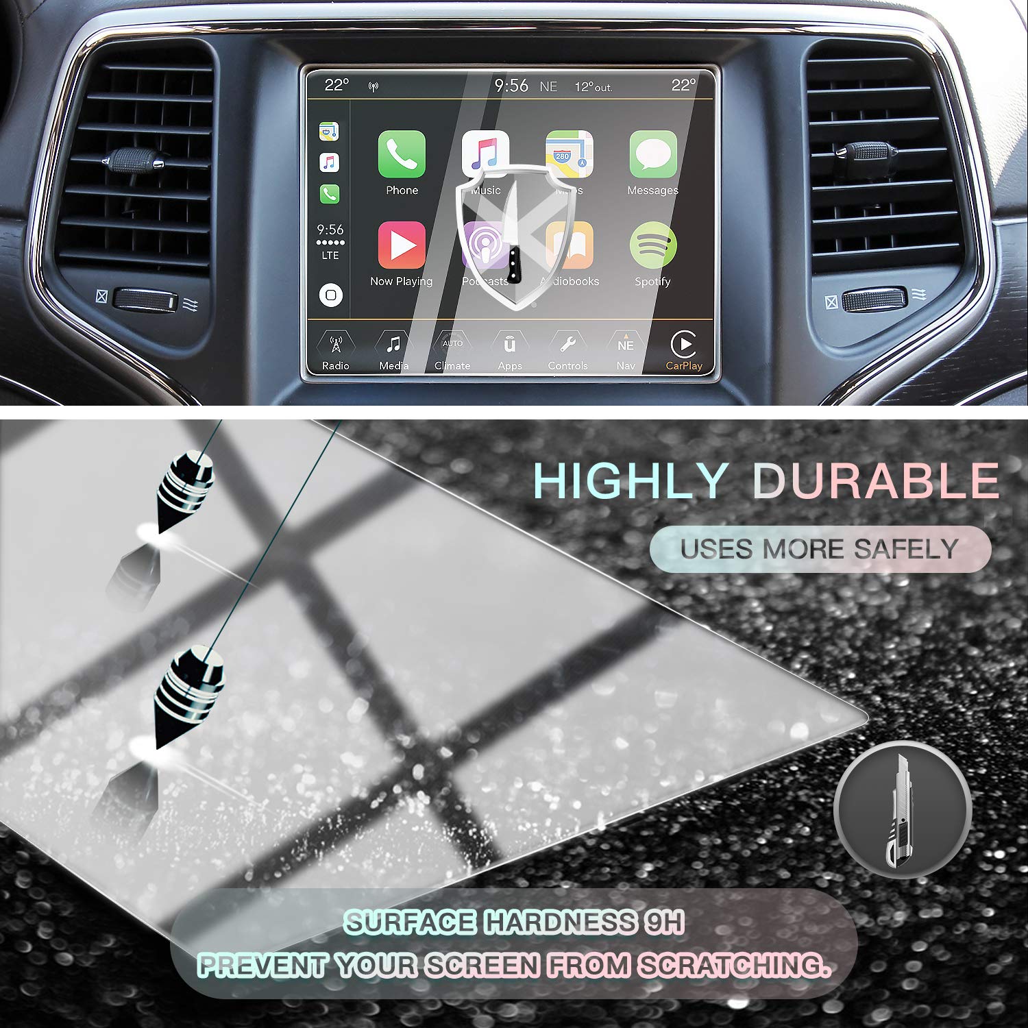 Cdefg Car Touchscreen Navigation Touch Screen Protector For 2014 2018 Grand Cherokee Uconnect, Hd Clear Tempered Glass 9H Scratch Resistance (8.4In)