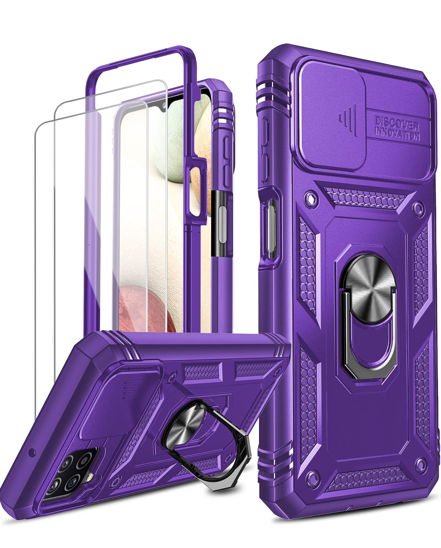 Leyi For Samsung Galaxy A12 Case: Samsung A12 Case With Slide Camera Cover + [2 Packs] Screen Protector, 360 Full Body Military 