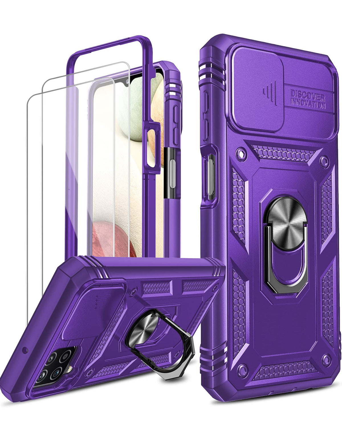 Leyi For Samsung Galaxy A12 Case: Samsung A12 Case With Slide Camera Cover + [2 Packs] Screen Protector, 360 Full Body Military 
