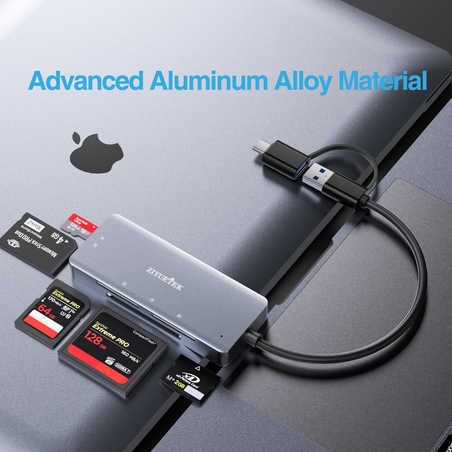 Sd Card Reader, Aluminum 5In1 Usb Usb C To Sd Micro Sd Ms Cf Xd Card Reader Adapter Compatible With Iphone 15/16/Pro/Max, Macboo