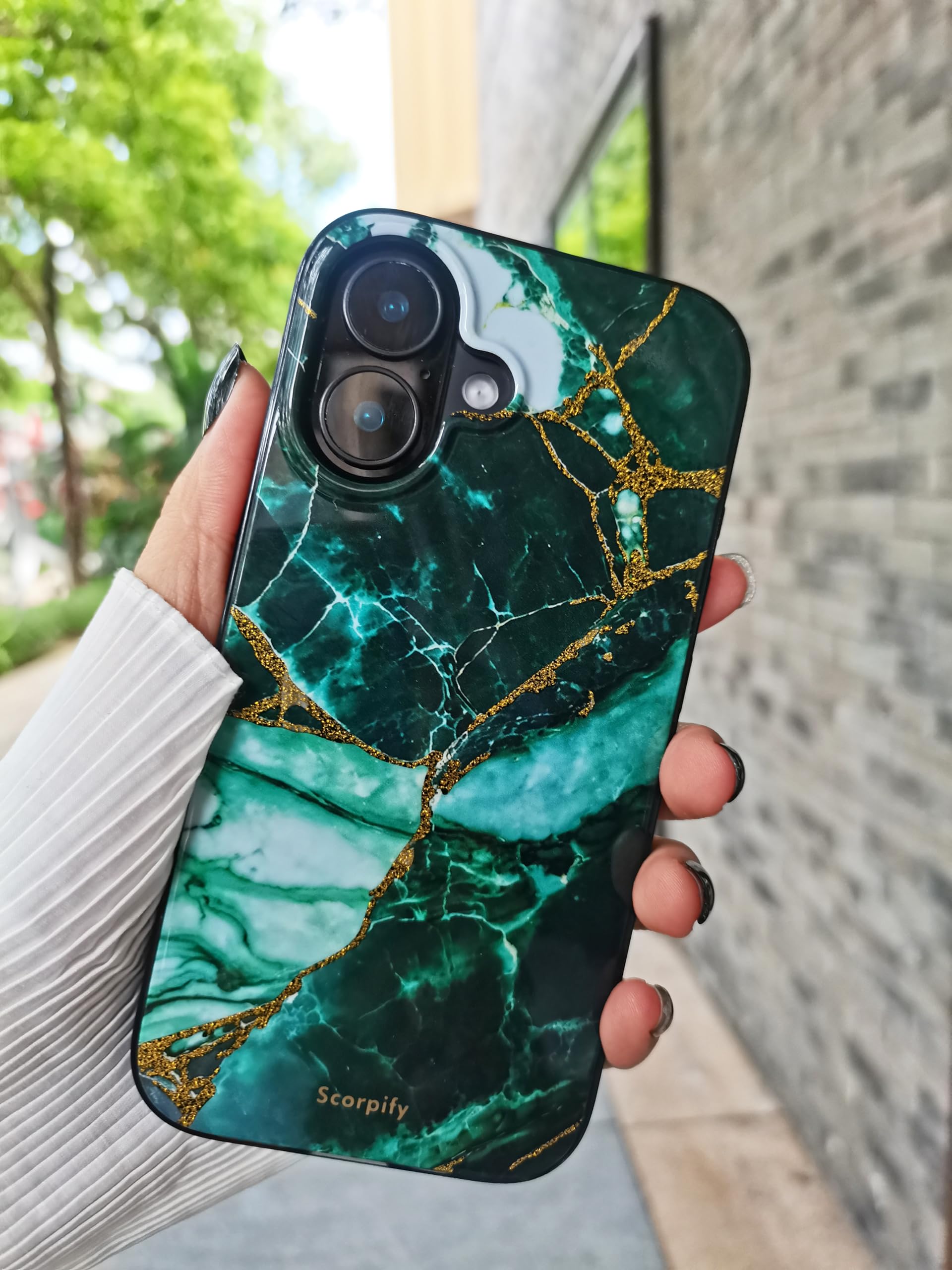 Scorpify For Iphone 16 Case [Compatible With Magsafe] With Emerald Green Marble Design, Cute Magnetic Phone Cover For Women Girl