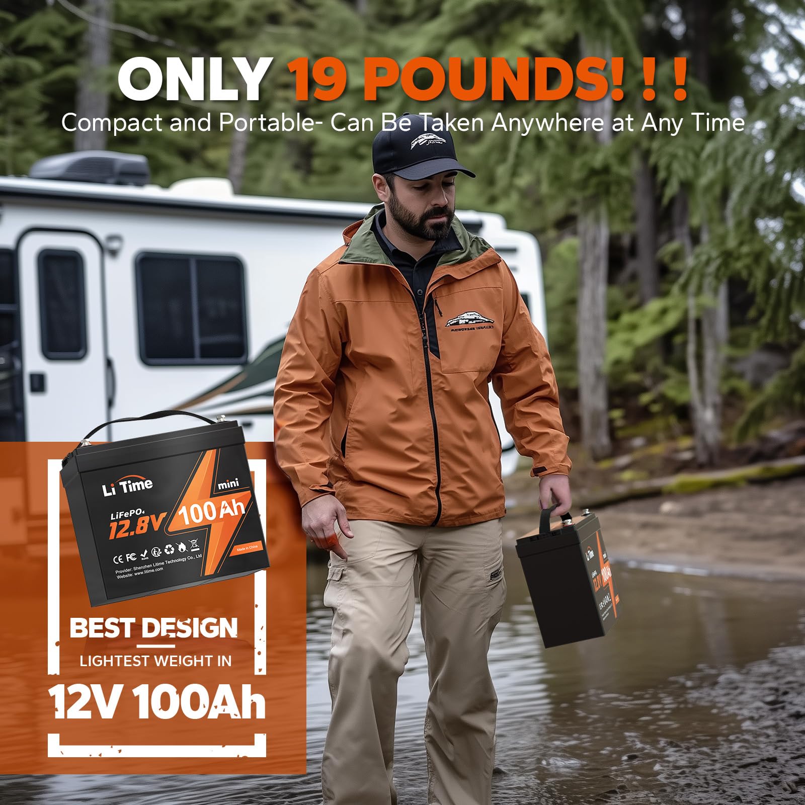 Litime 12.8V 100Ah Mini Lifepo4 Lithium Auto Battery With 100A Bms 10-Year Lifetime 4000-15000 Cycles Max. 1280W Power Solar Bat