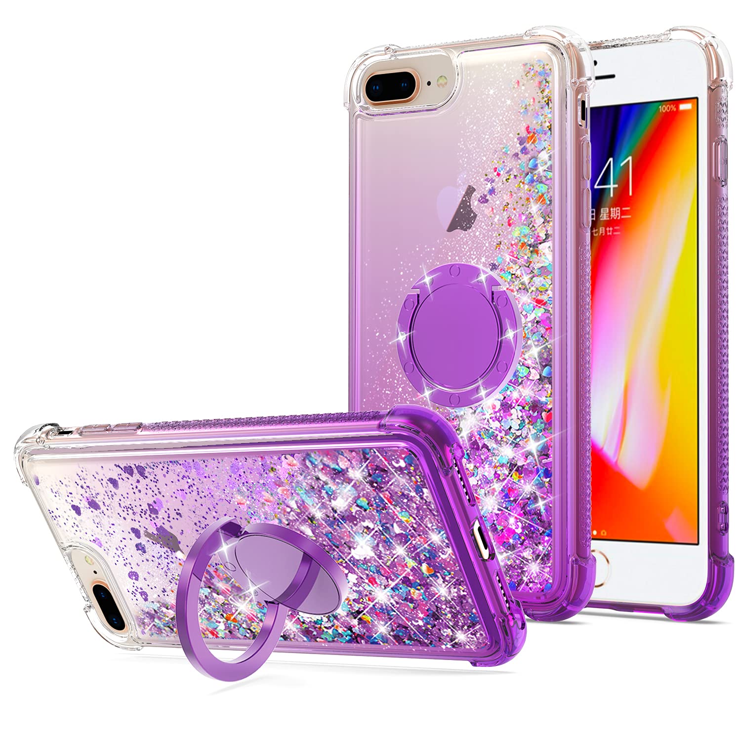 Worldmom For Iphone 7 Plus Case,For Iphone 8 Plus Case,Moving Liquid Floating Sparkle Colorful Glitter Waterfall Tpu Protective