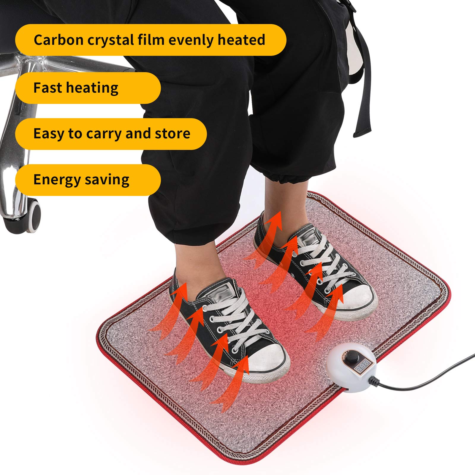 Livtribe Ac 110V Heated Floor Mat For Foot, Gray Carbon Crystal Heating Pad, Electric Heated Foot Warmers For Office, Home