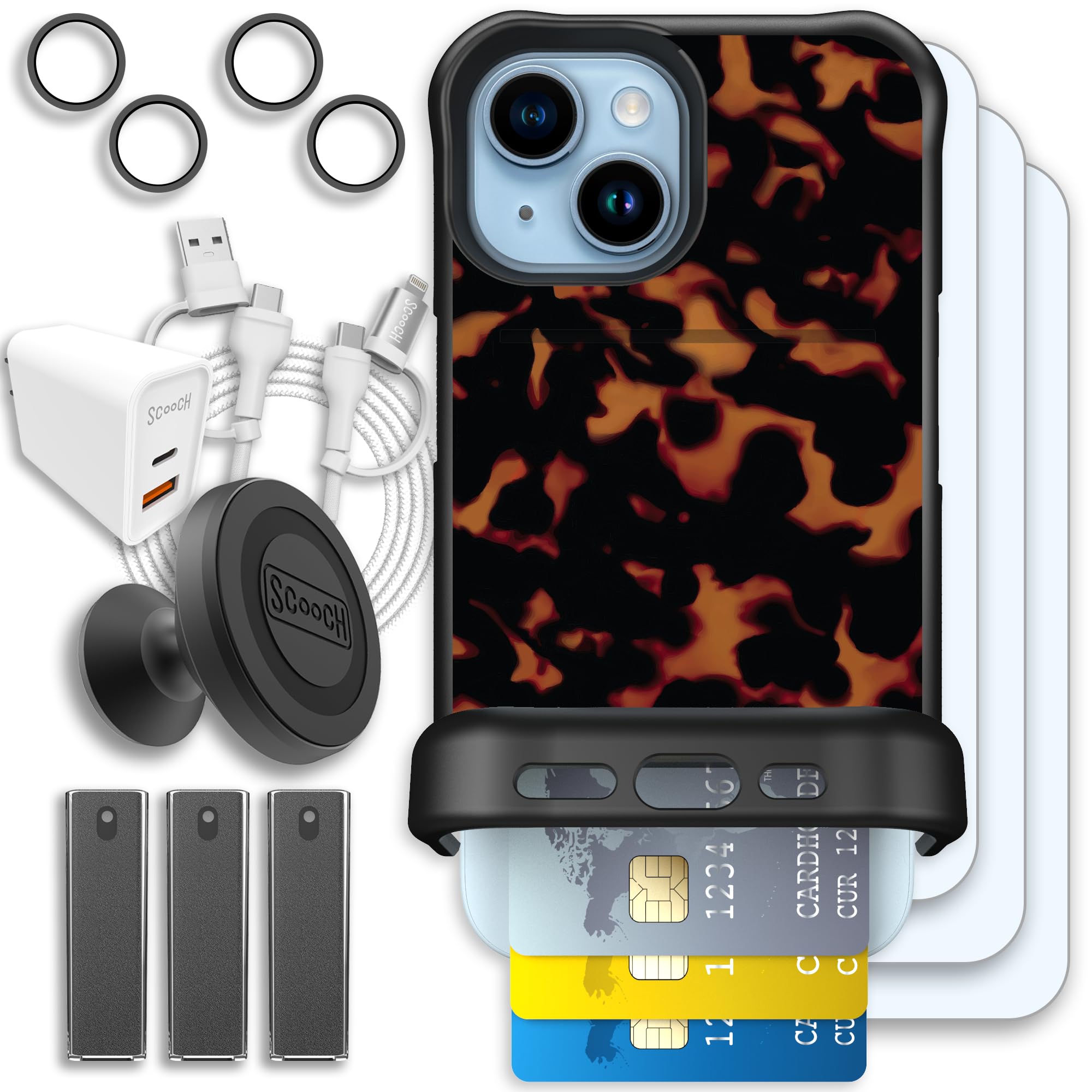 Scooch Wingmate for iPhone 15 [Ultimate Bundle] with 3 Tempered Glass Screen Protectors, 2 Camera Lens Protectors, Wingmount, 3 