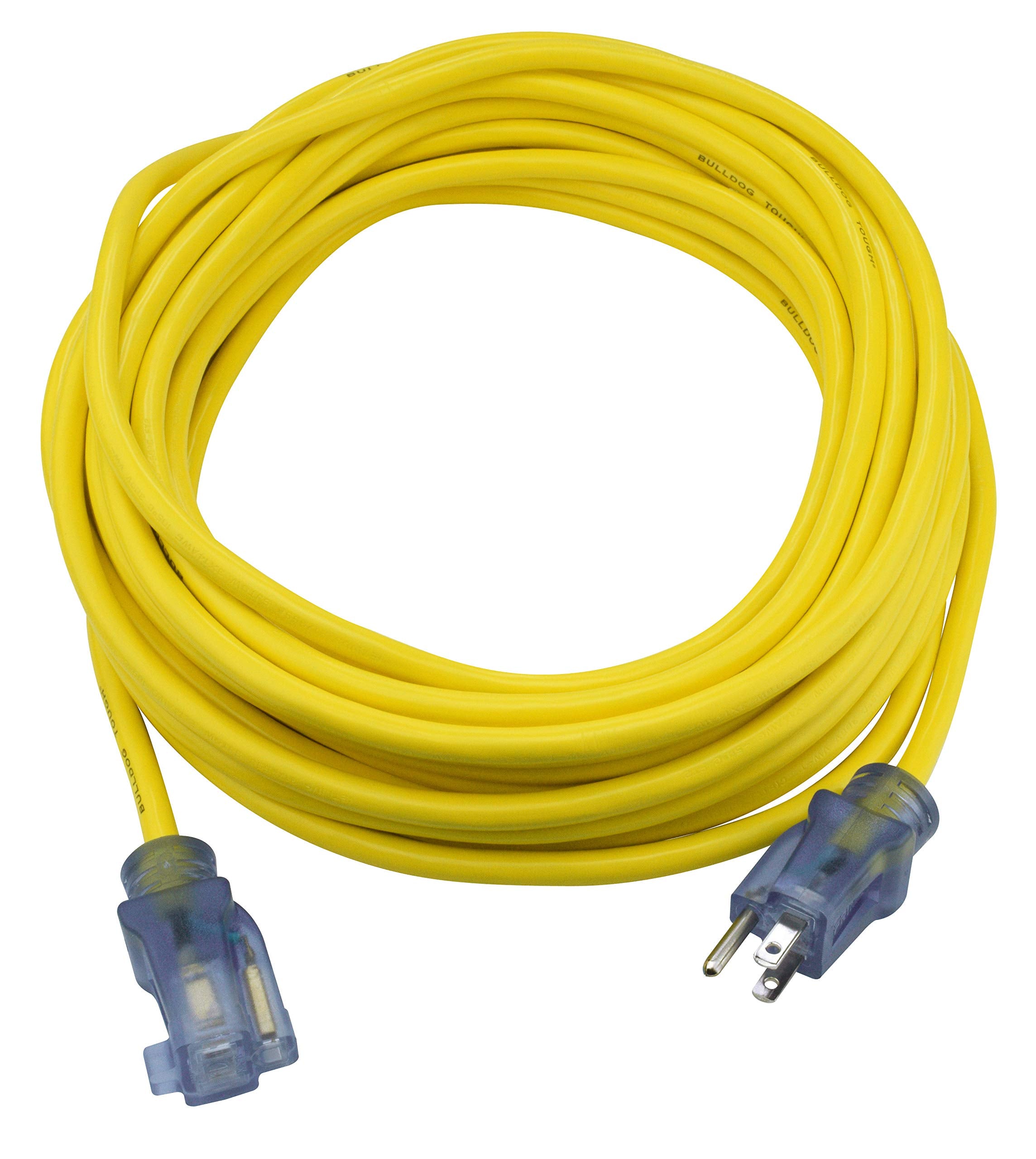 Prime Wire And Cable Lt511730 50 Foot 14/3 Sjtow Bulldog Tough Extension Cord With Primelight Indicator Light, Yellow