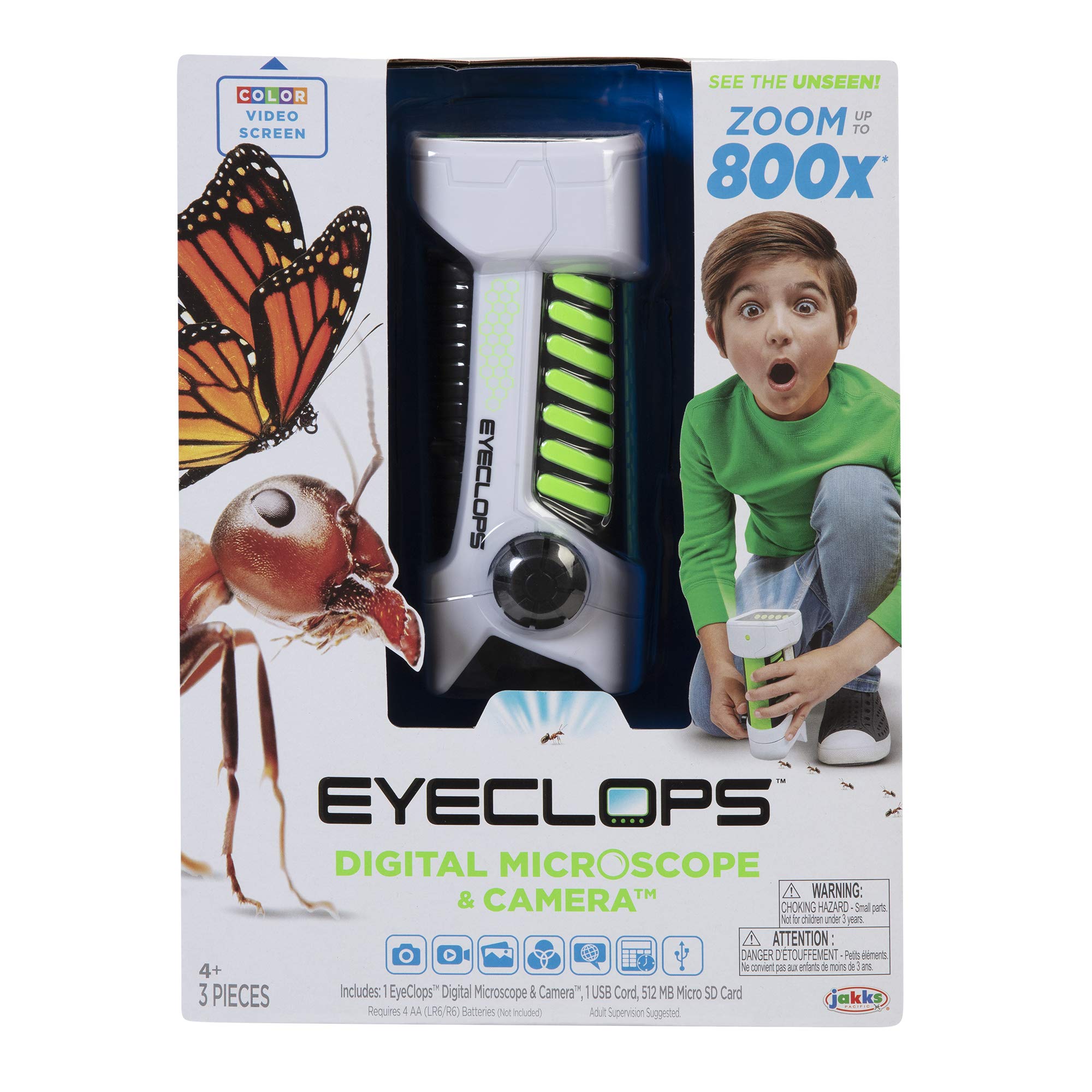 EyeClops Digital Microscope & Camera - 800X Zoom, Wireless, Color Screen, for Indoor & Outdoor Use, Model 652331, Plastic