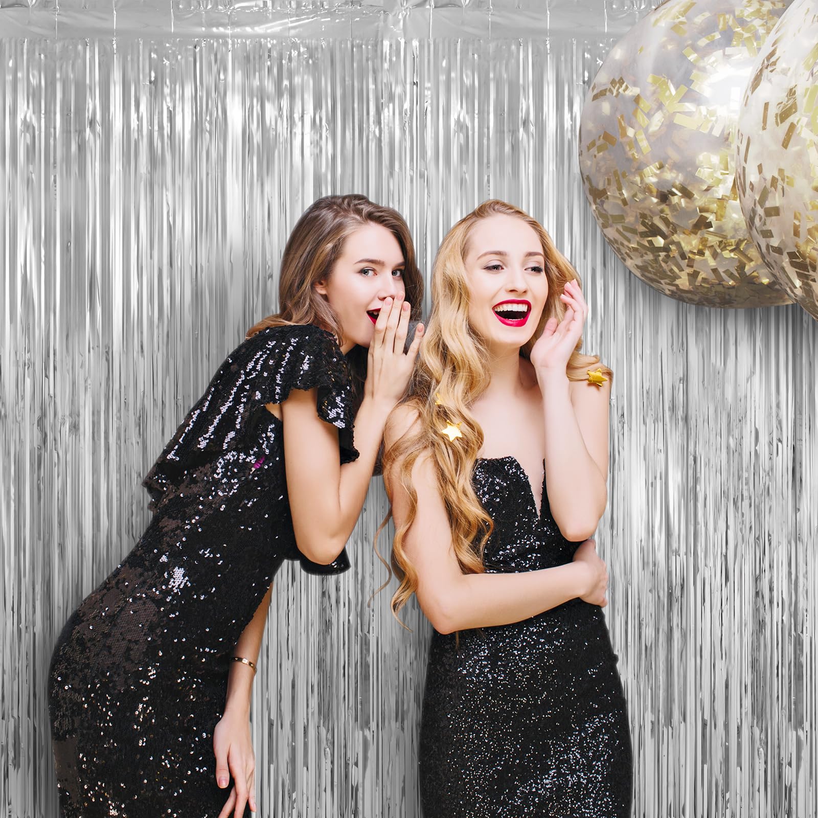 Lolstar 10 Pack Silver Party Decorations 3.3X6.6 Ft Silver Foil Fringe Curtains Tinsel Backdrop Photo Booth Prop Streamer For En