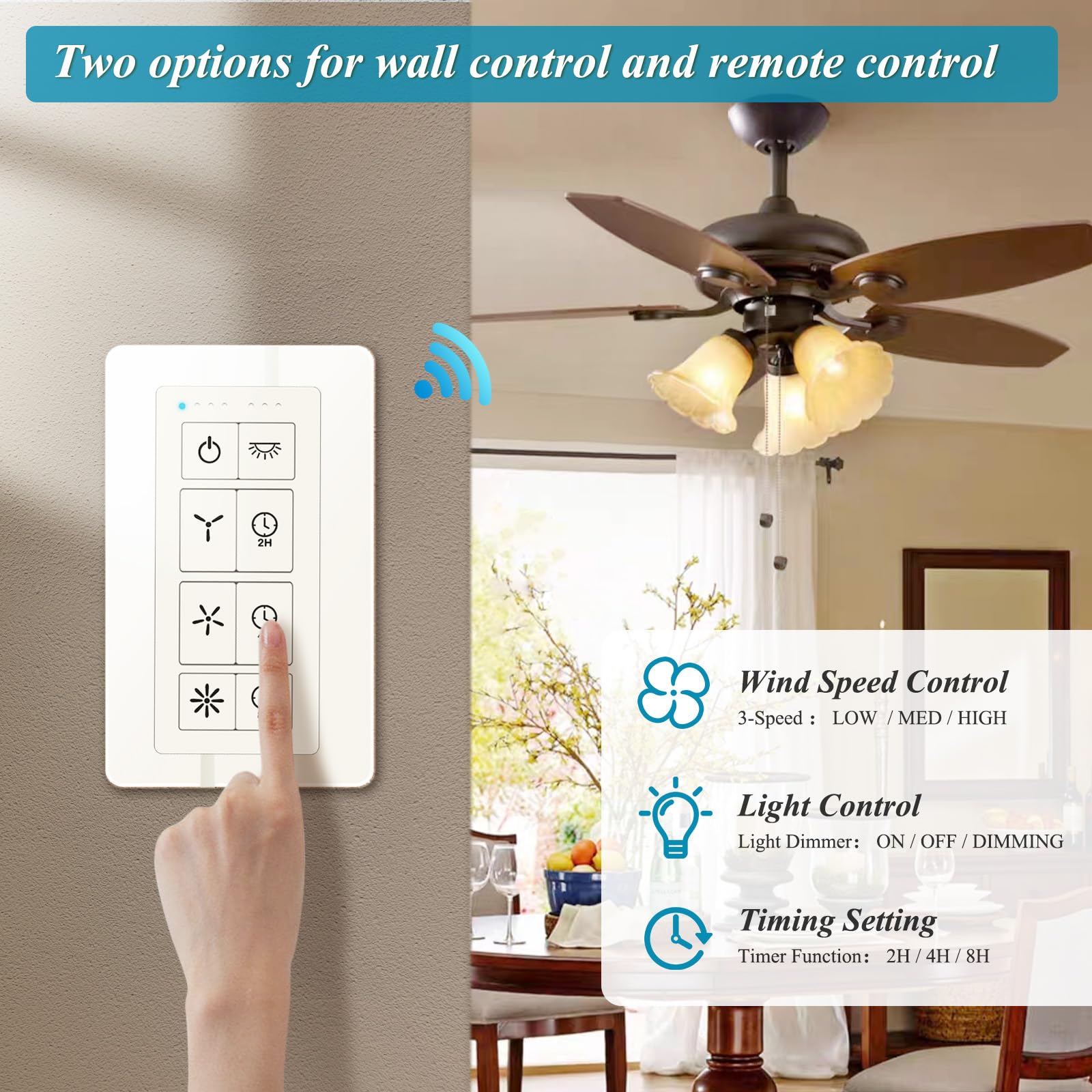 Universal Ceiling Fan Remote Control Kit, Ceiling Fan Wall Switch For 3 Speed And Light Dimmer, Compatible With Hampton Bay Harb