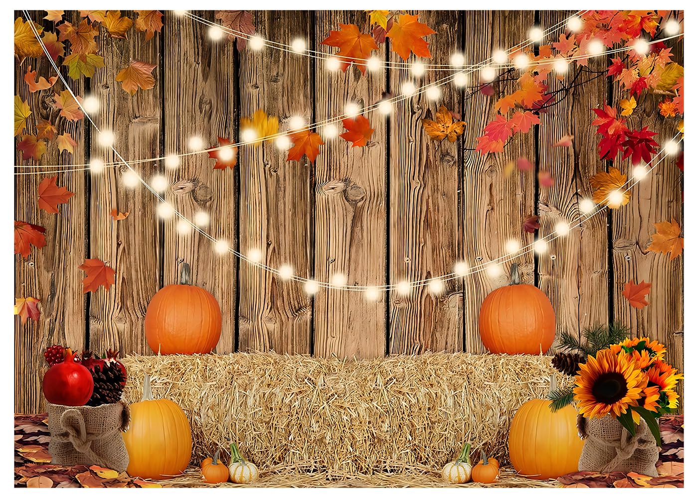 Yynxsy Fall Thanksgiving Photo Backdrop Autumn Retro Board Backdrops Wooden Fence Haystack Pumpkin Photo Background Thanksgiving