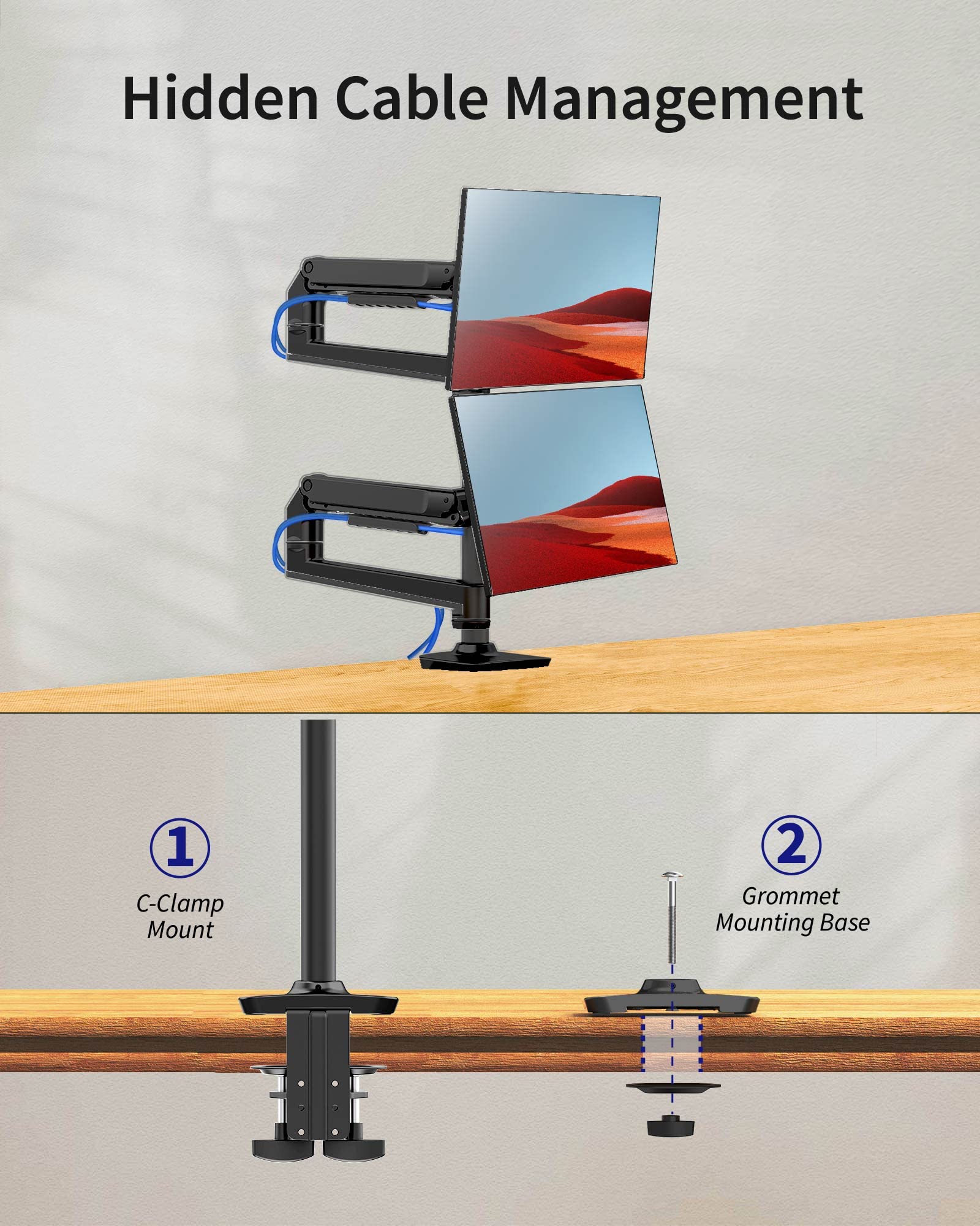 Ergounion Dual Monitor Stand For Desk, Vertical Dual Monitor Mount With Wide Range Of Motion, Dual Monitor Arm For 17 40'' Scree