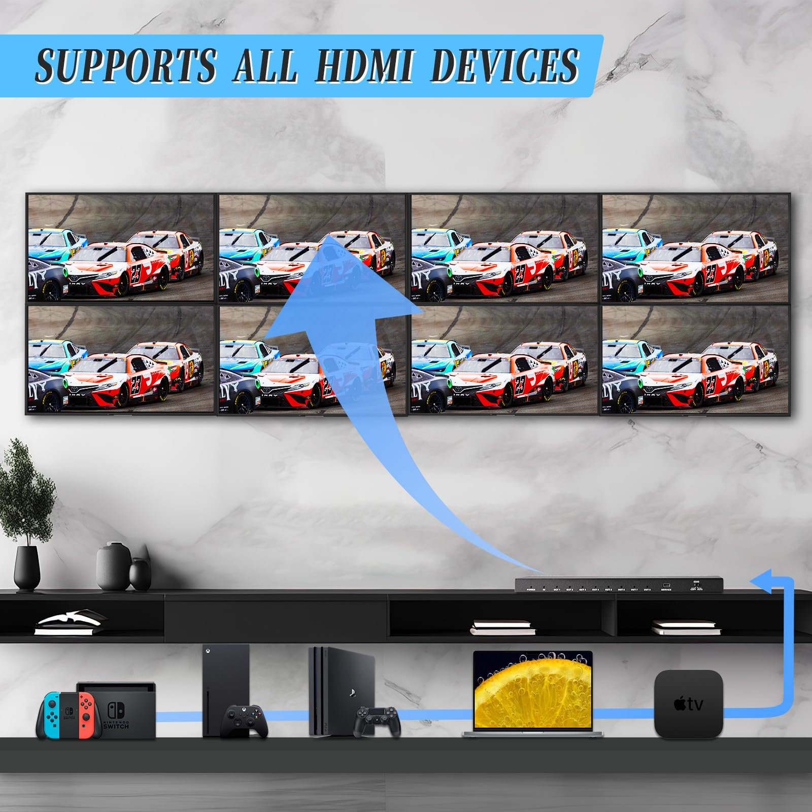 4K 1 In 8 Out Hdmi Splitter   Hdmi 2.0B, Hdcp 2.2, 18 Gbps, 4K @ 60Hz Hdmi Duplicator/Distributor Ultahd High Resolution 4:4:4 8