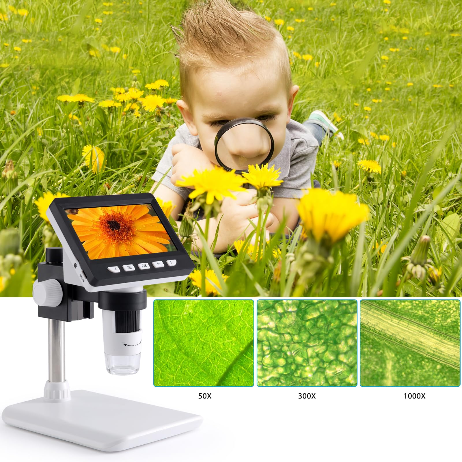 Koolertron 4.3 Inch Ips Digital Microscope,1080P 50 1000X Magnification Handheld Digital Microscope With 32G Tf Card,8 Led Light