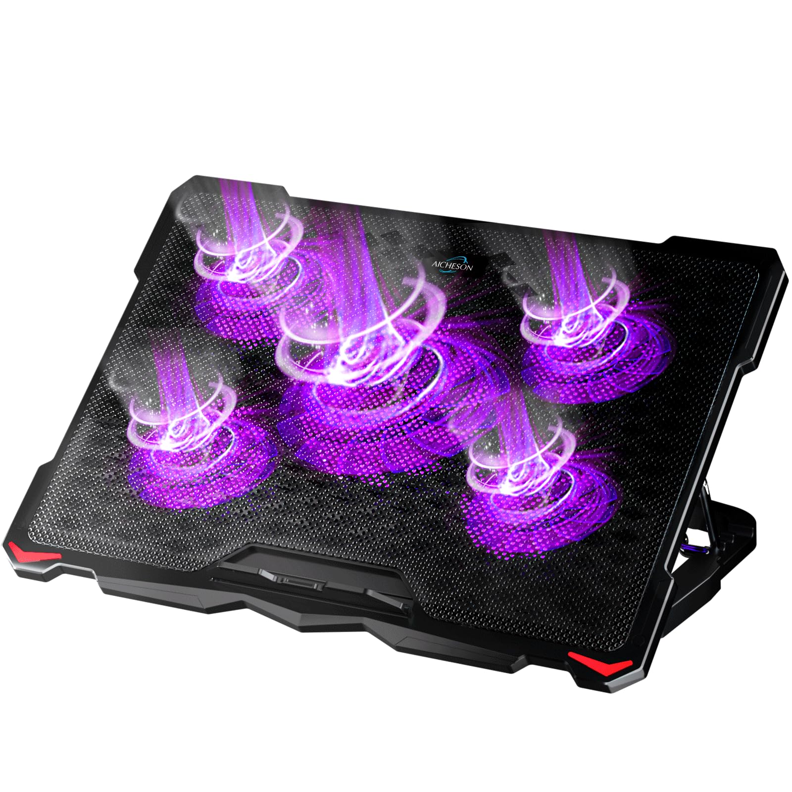 AICHESON Laptop Cooling Pad for 15.6 to 17.3 Inches PC Notebooks, 5 Fans Computer Cooler Stands with Purple Lights Desk Chiller 
