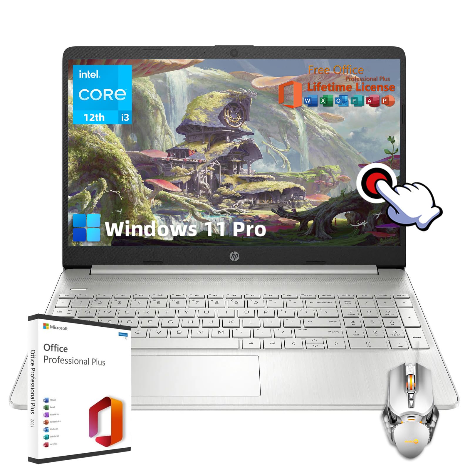 HP for Business & Student Laptop Computer - with Microsoft Office Lifetime License | 15.6 HD IPS Touchscreen | Intel 6-Core i3-1