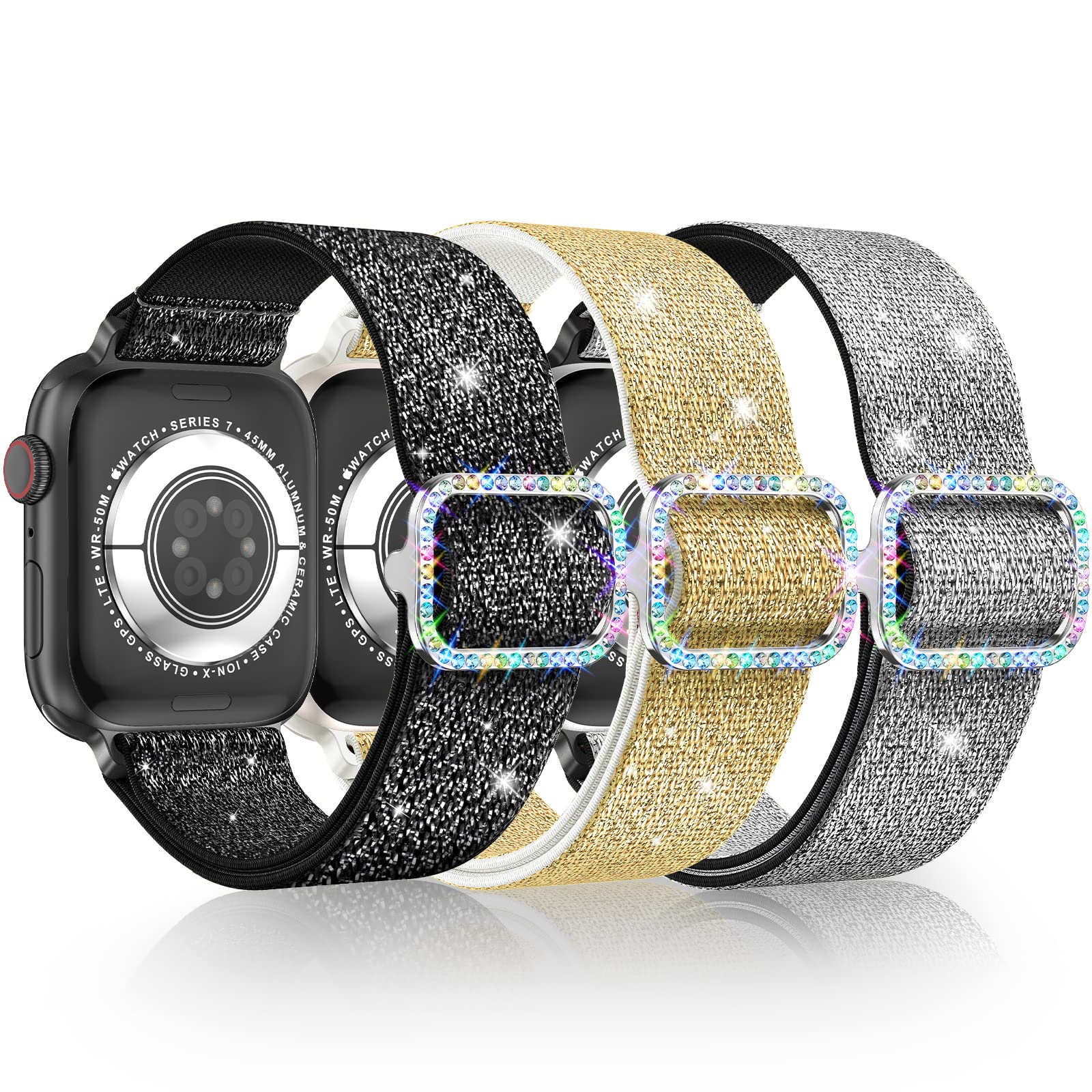 Letoid Stretchy Band Design For Apple Watch 38Mm 40Mm 41Mm 42Mm 44Mm 45Mm 49Mm, 3 Pack Elastic Nylon Strap Women Replacement Spo