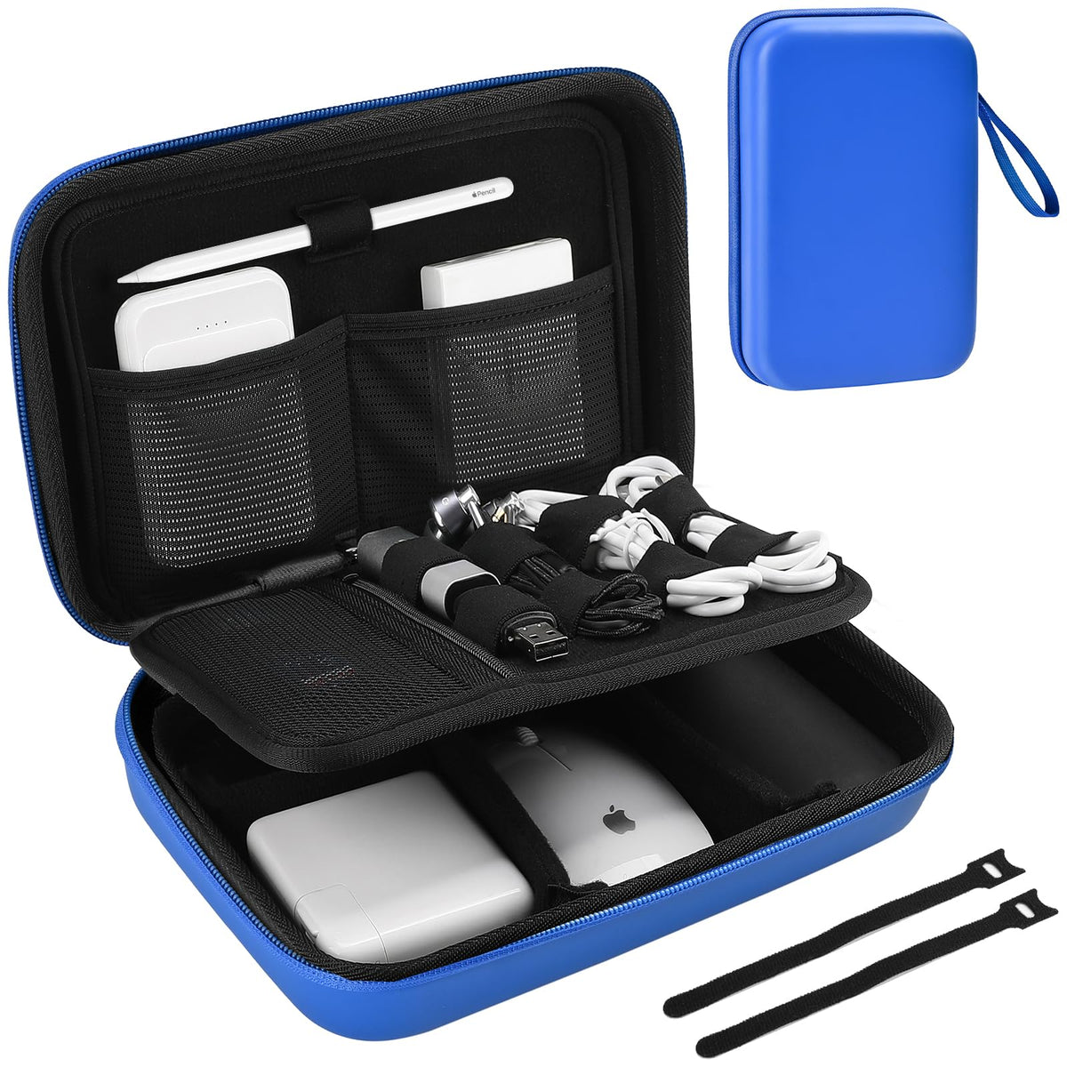 Procase Hard Travel Electronic Organizer Case For Macbook Power Adapter Chargers Cables Power Bank Apple Magic Mouse Apple Pencil Usb Flash Disk Sd Card Small Portable Accessories Bag  L, Blue