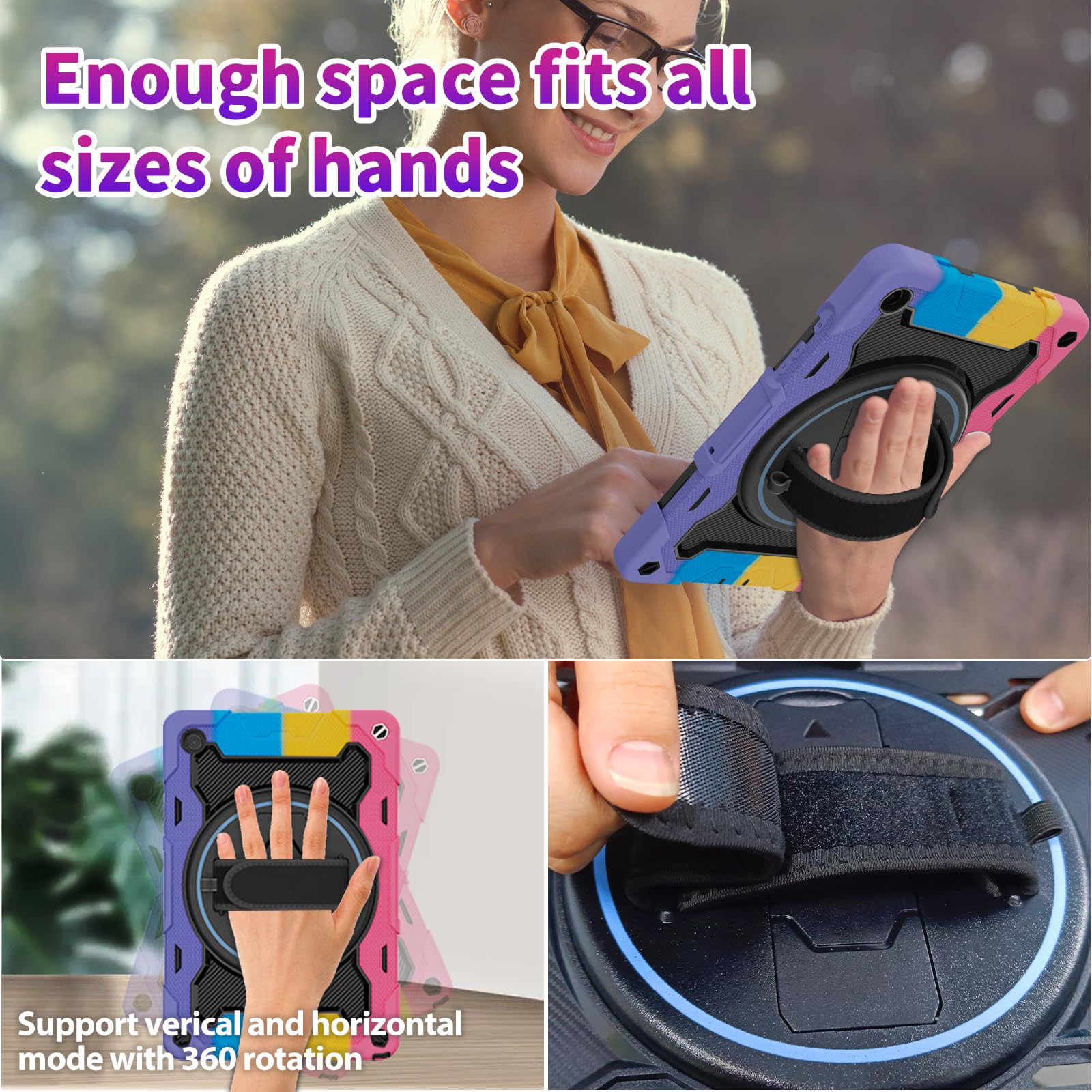 Rosrome Case For Galaxy Tab A9 Plus 5G/ A9+ (11 Inch) With Hd Screen Protector & Shoulder Strap|15Ft Drop Protection|360 Stand H