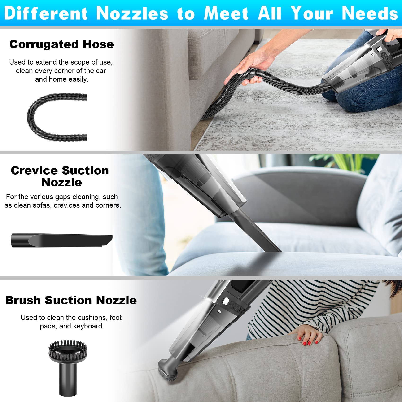 Sakold Handheld Vacuum Cordless Mini Portable Rechargeable Car Vacuum Cleaner With 11000Pa Powerful Suction For Car Home And Off