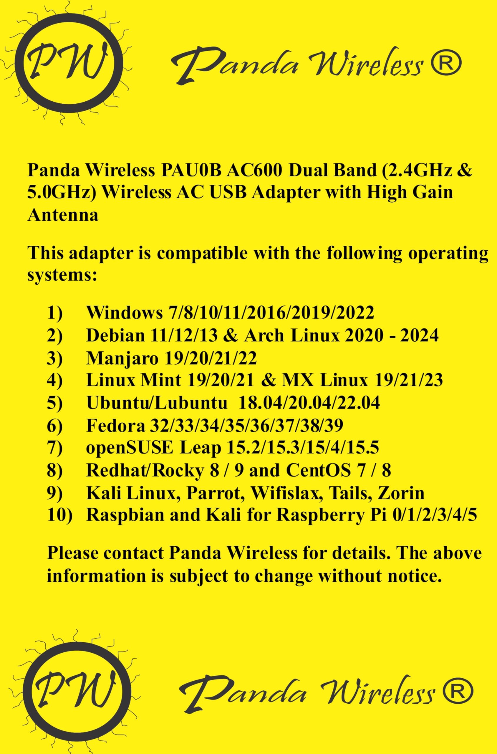 Panda Wireless Pau0B Ac600 Dual Band (2.4Ghz And 5Ghz) Wireless N Usb Adapter W/High Gain Antenna   Windows 7/8/8.1/10/11, Chrom