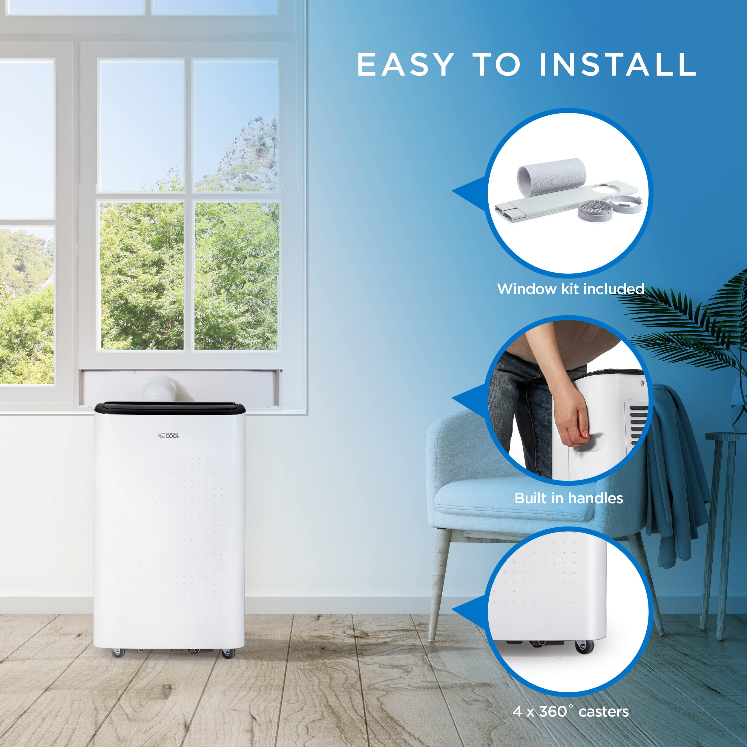 Commercial Cool Portable Air Conditioner, Dehumidifier & Fan, Portable Air Conditioner 9,000 Btu Covers Up To 400 Sq. Ft., Wi Fi