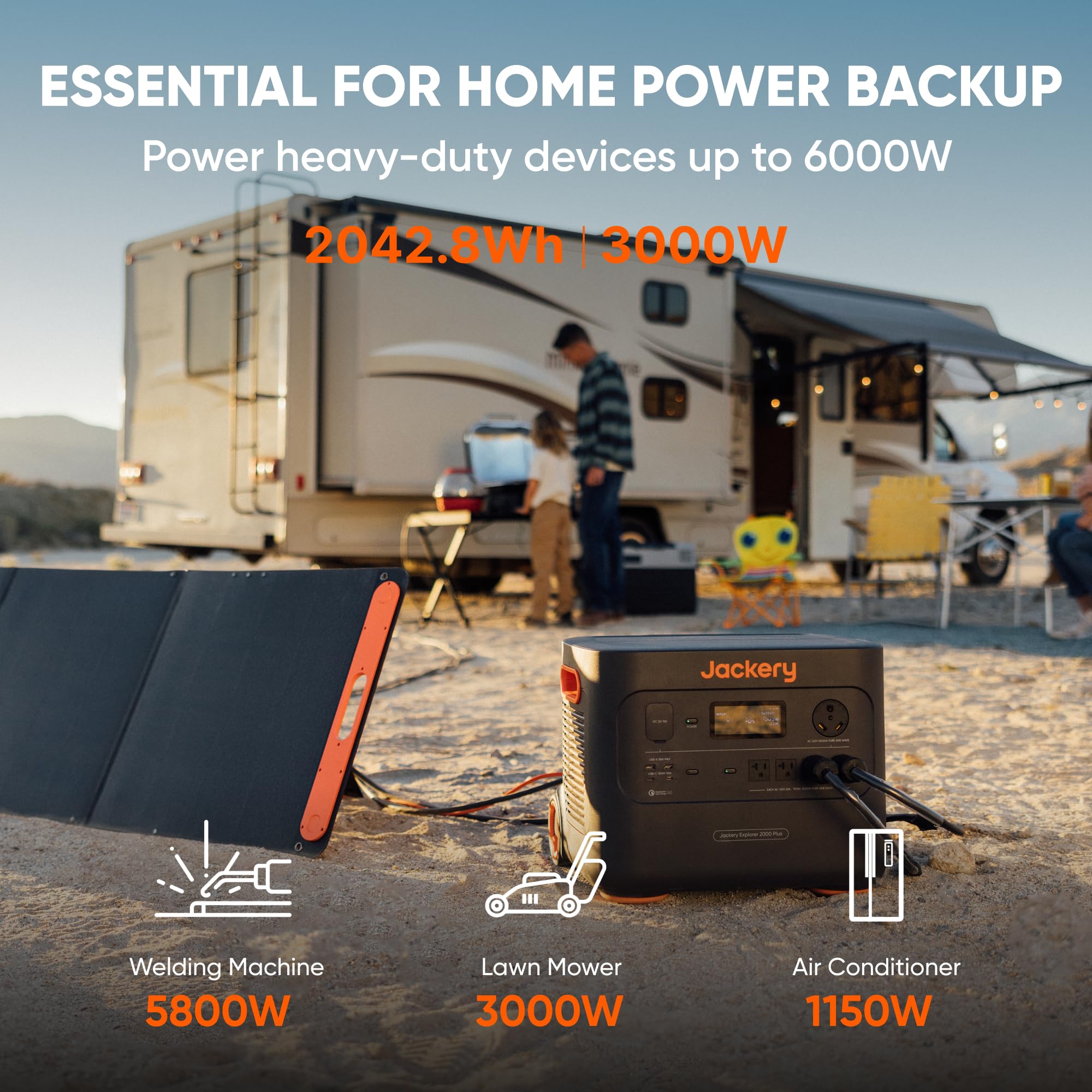 Jackery Solar Generator 2000 Plus 200W, 2042Wh Lifepo4 Battery 3000W Output, Portable Power Station With 1X200W Solar Panel, Fas
