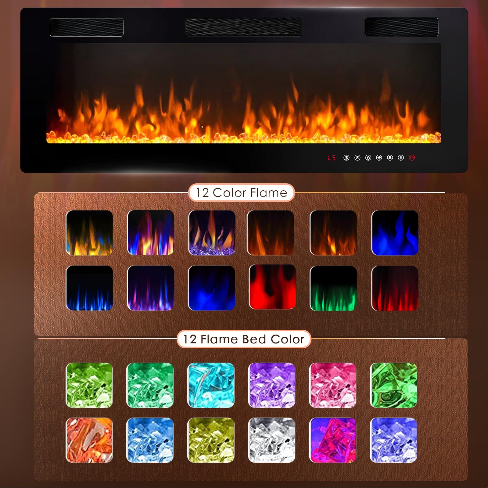 Lemberi 36 Inch Electric Fireplace Recessed And Wall Mounted,750/1500W Heater And Linear Fireplace With Touch Screen Control Pan