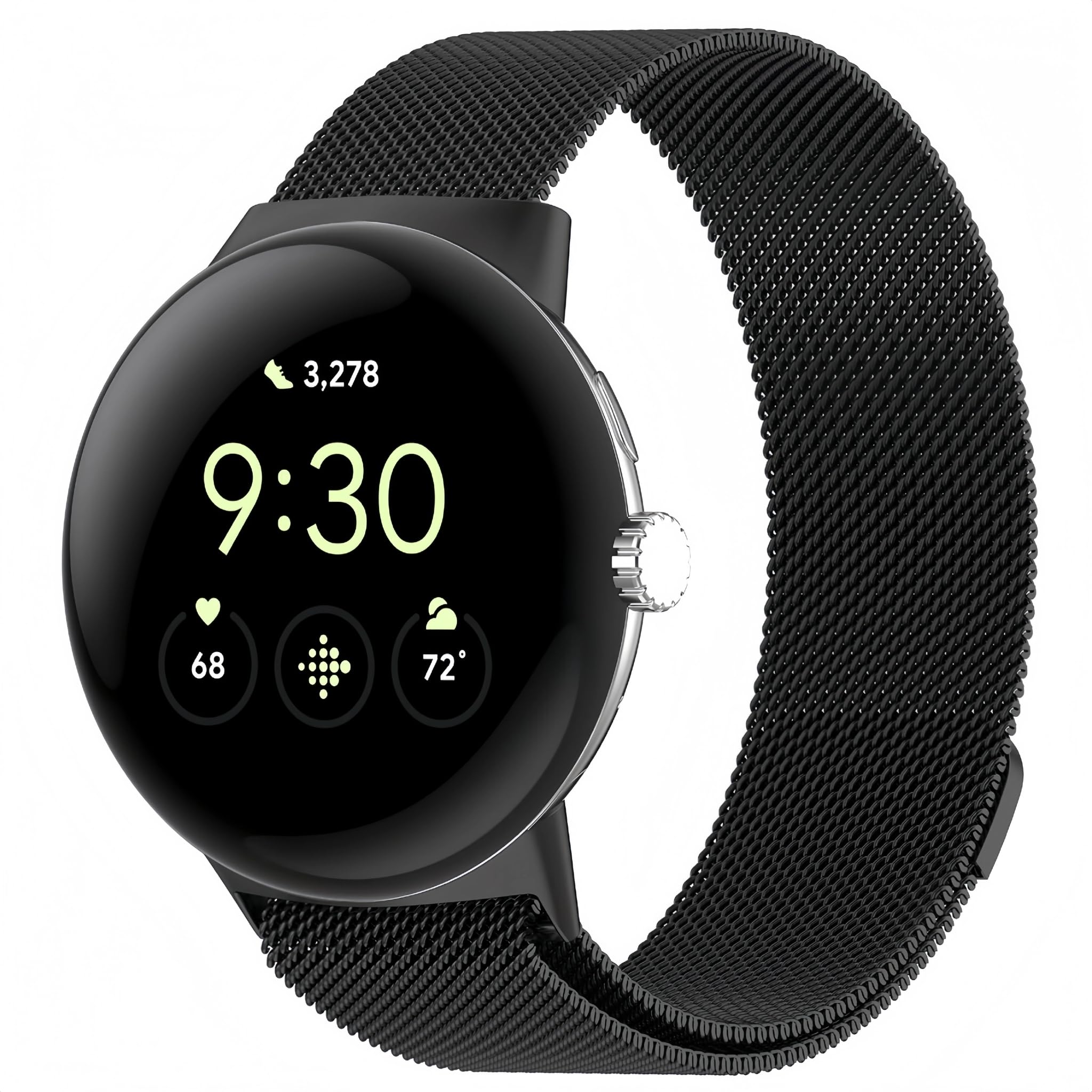 UPZOBU Metal Mesh Band Compatible Google Pixel Watch 3/4 Band (45mm), Easy-install Adjustable Strap, Black