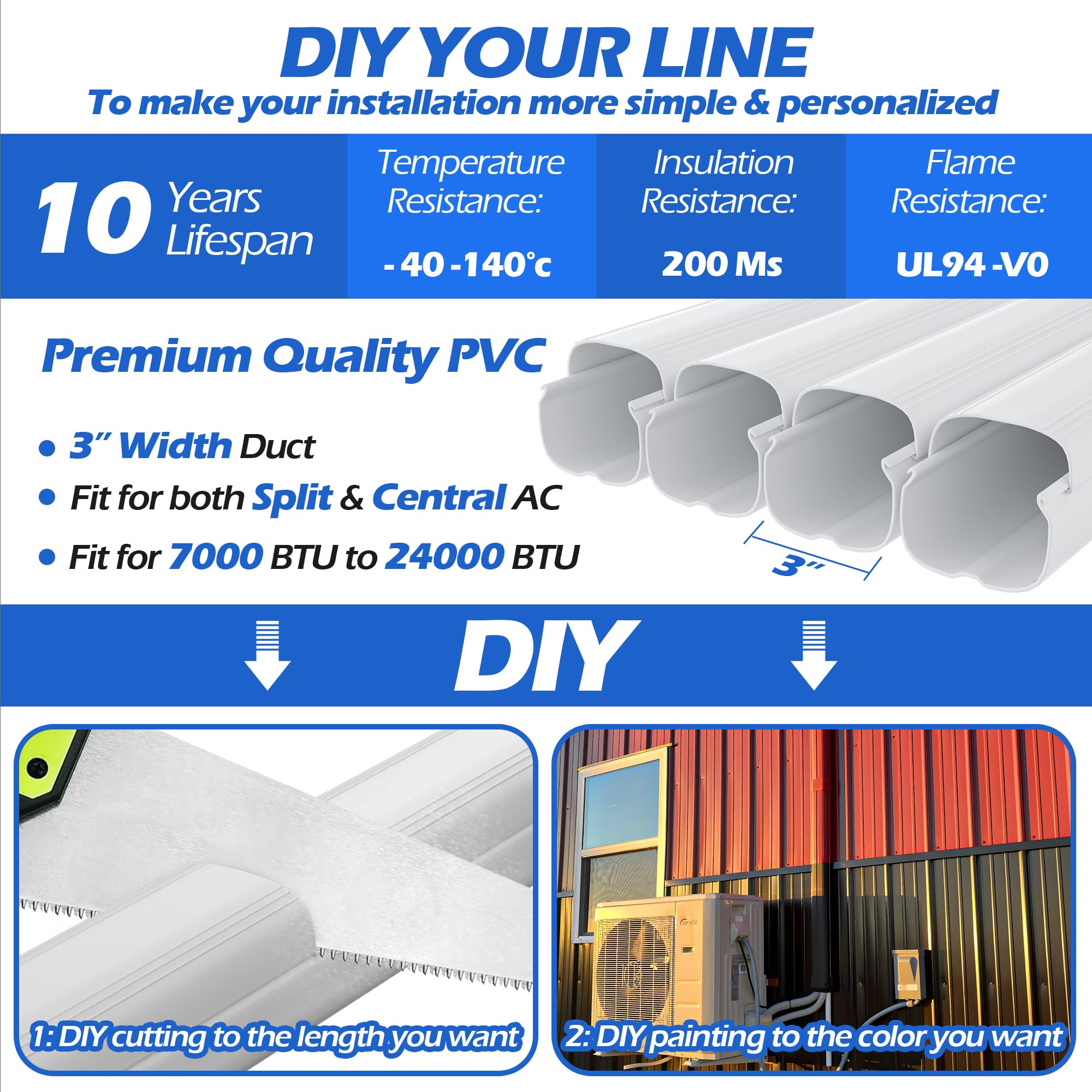 Taktopeak 3'' 17 Ft Mini Split Line Cover Set, Line Set Cover For Mini Split And Central Ac, Ac Line Cover Line Hide